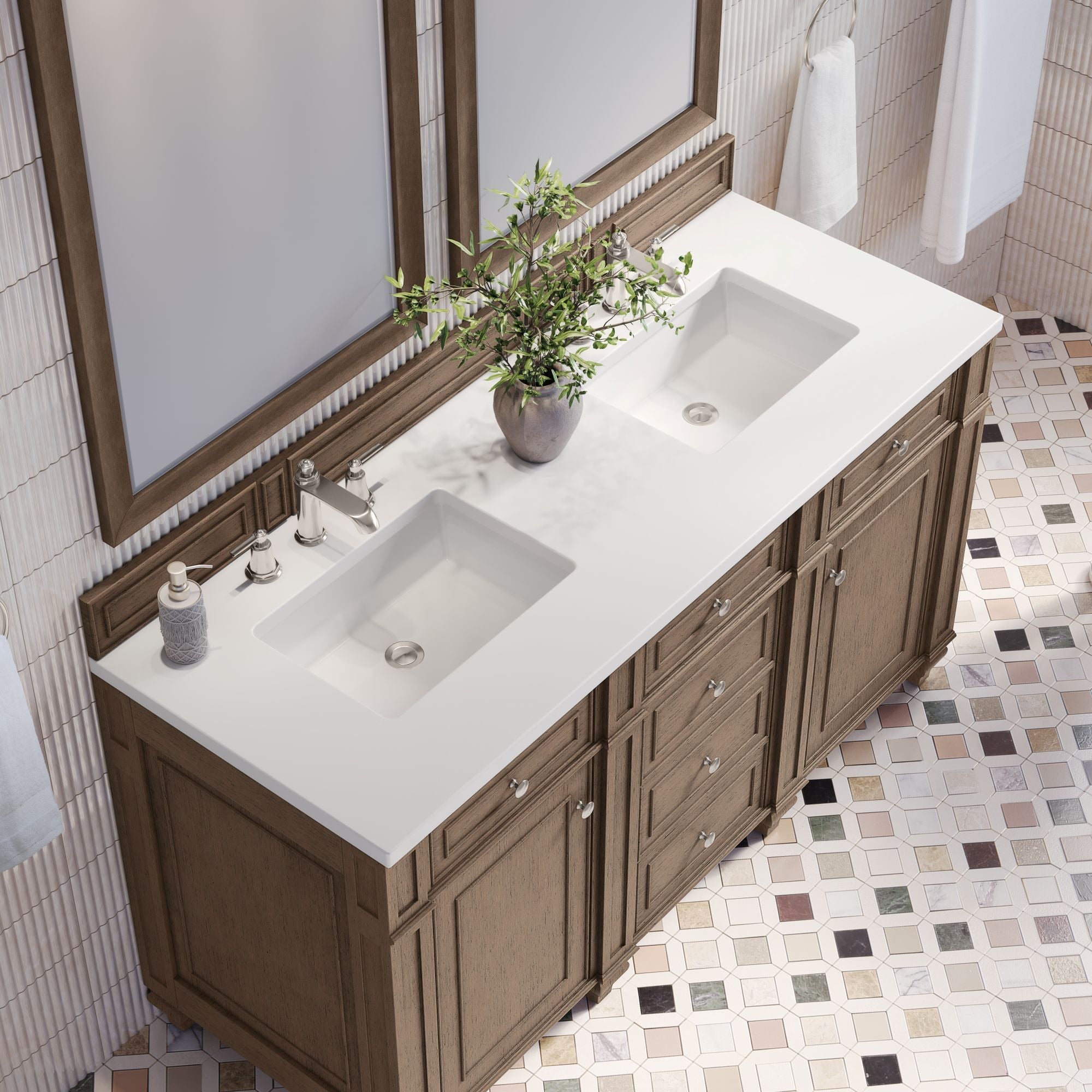 James Martin Bristol 60" Double Bathroom Vanity, Whitewashed Walnut by James Martin