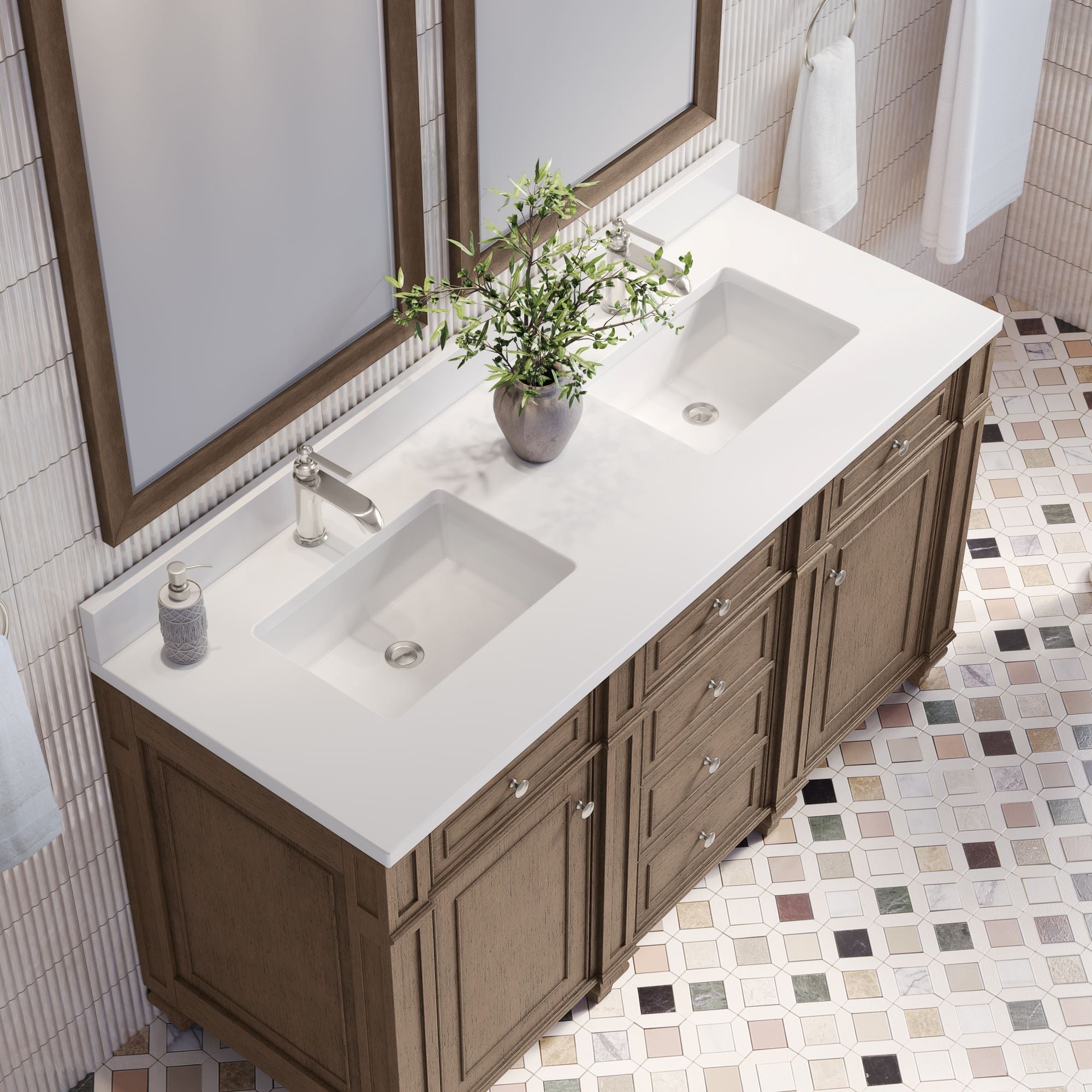 James Martin Bristol 60" Double Bathroom Vanity, Whitewashed Walnut by James Martin