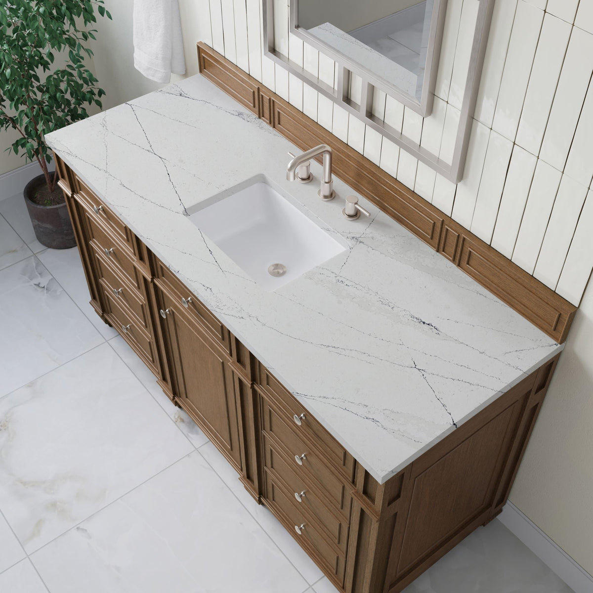 James Martin Bristol 60" Single Bathroom Vanity, Saddle Brown with Ethereal Noctis countertop