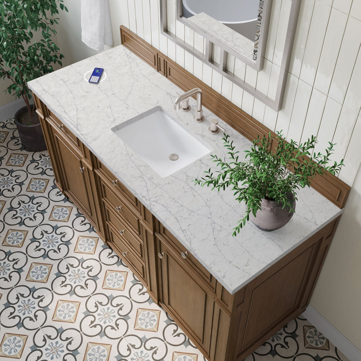 James Martin Bristol 60" Single Bathroom Vanity, Saddle Brown with Eternal Jasmine Pearl (FreePower) countertop