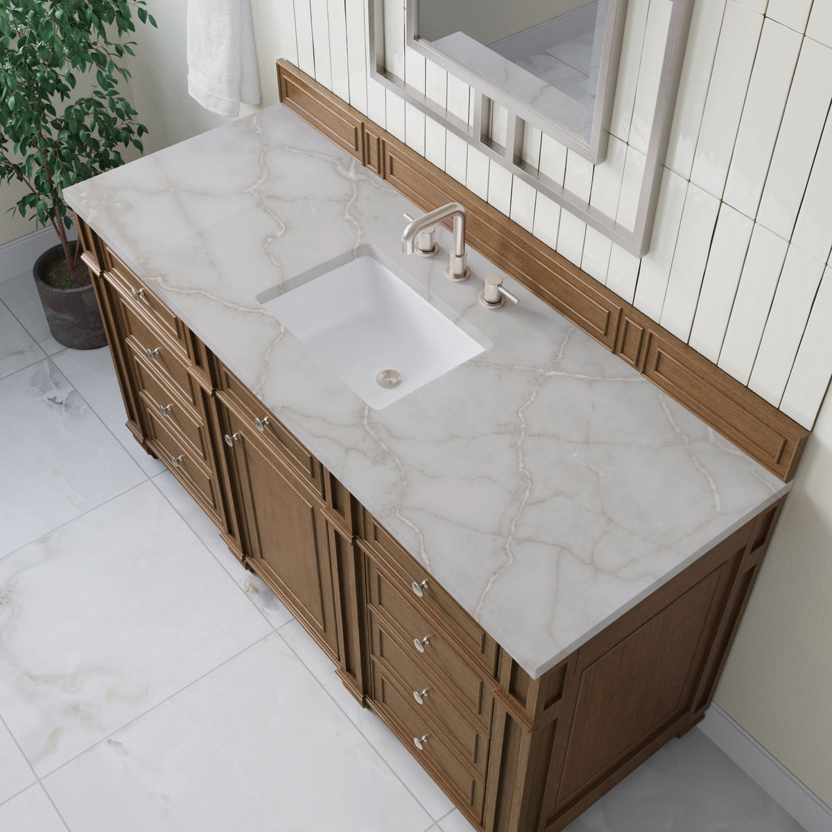 James Martin Bristol 60" Single Bathroom Vanity, Saddle Brown with Victorian Silver countertop