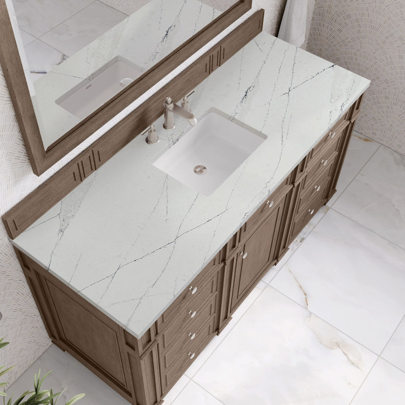 James Martin Bristol 60" Single Bathroom Vanity, Whitewashed Walnut with Ethereal Noctis countertop