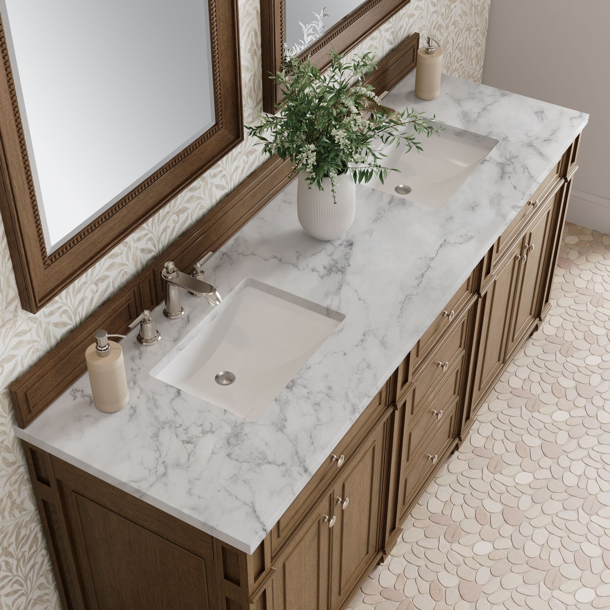 James Martin Bristol 72" Double Bathroom Vanity, Saddle Brown with Carrara White countertop