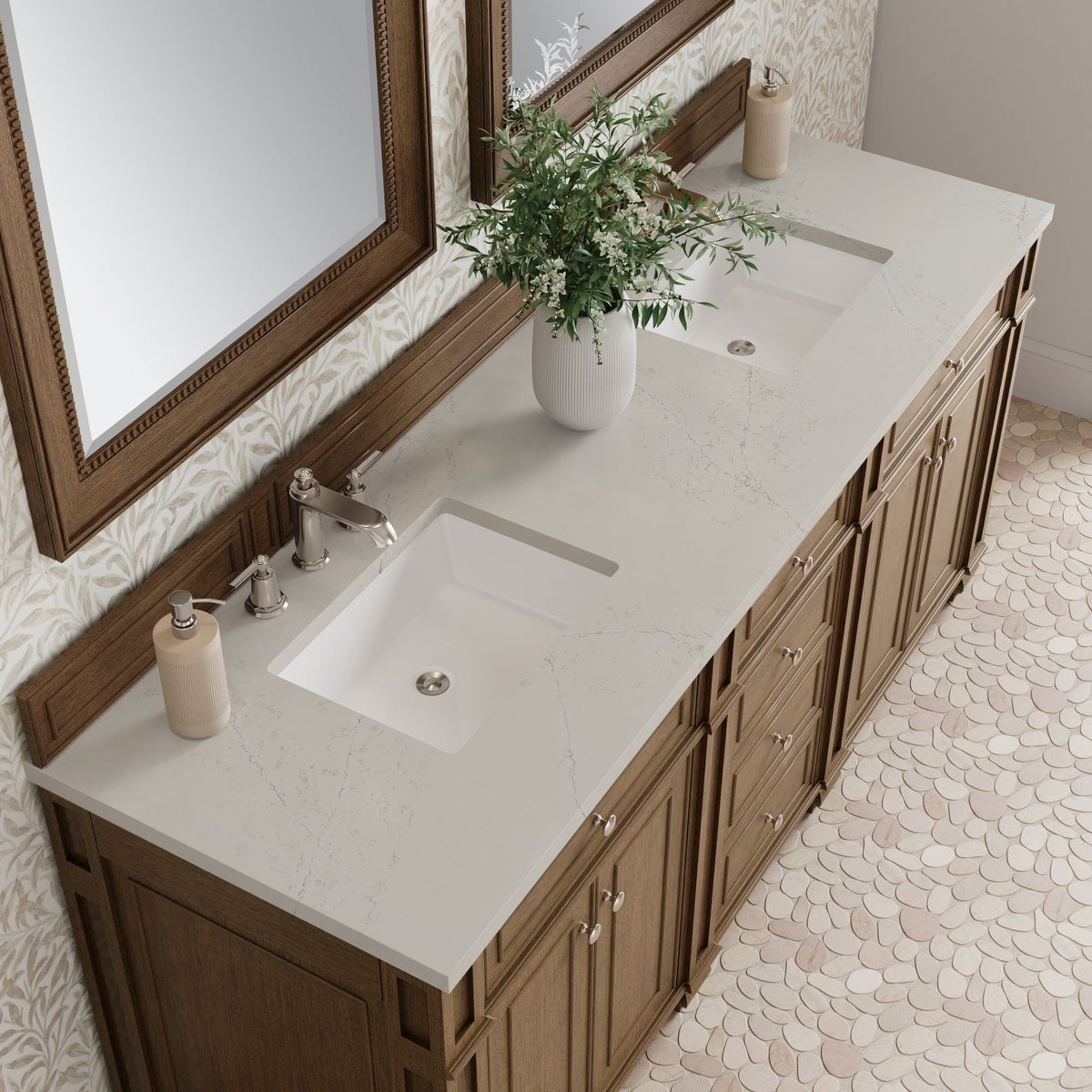 James Martin Bristol 72" Double Bathroom Vanity, Saddle Brown with Siberian countertop