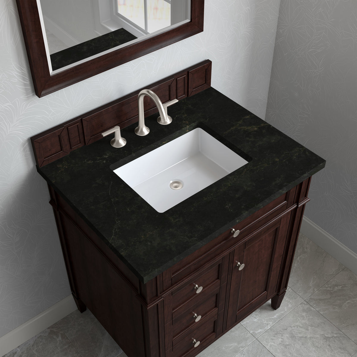 James Martin Brittany 30" Single Bathroom Vanity, Burnished Mahogany with Phantome countertop