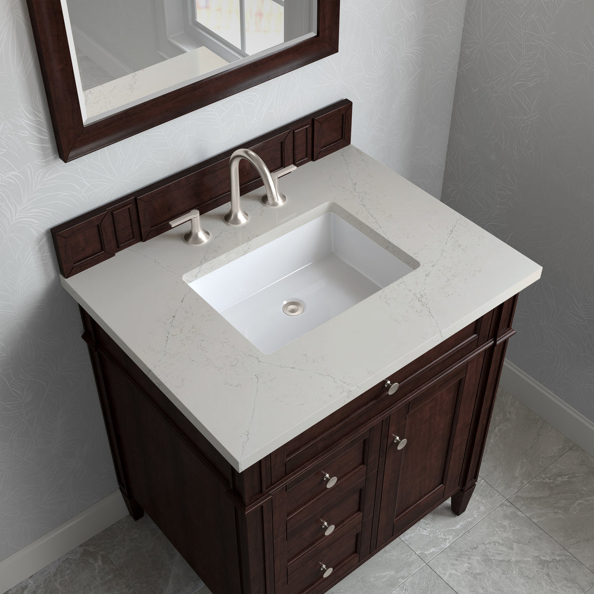 James Martin Brittany 30" Single Bathroom Vanity, Burnished Mahogany with Siberian countertop