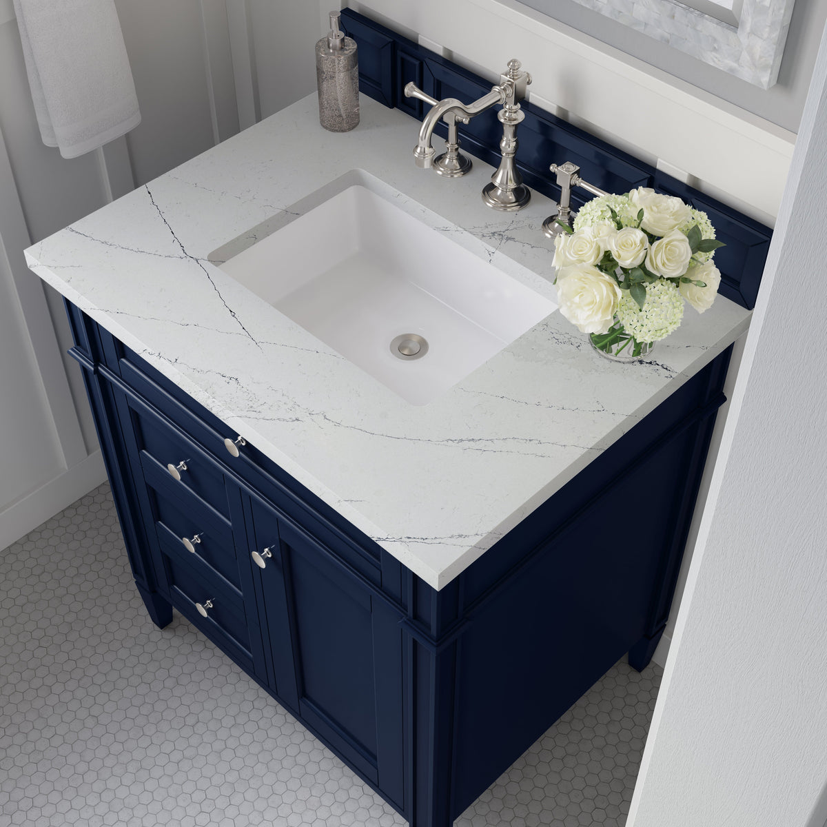 James Martin Brittany 30" Single Bathroom Vanity, Victory Blue with Ethereal Noctis countertop