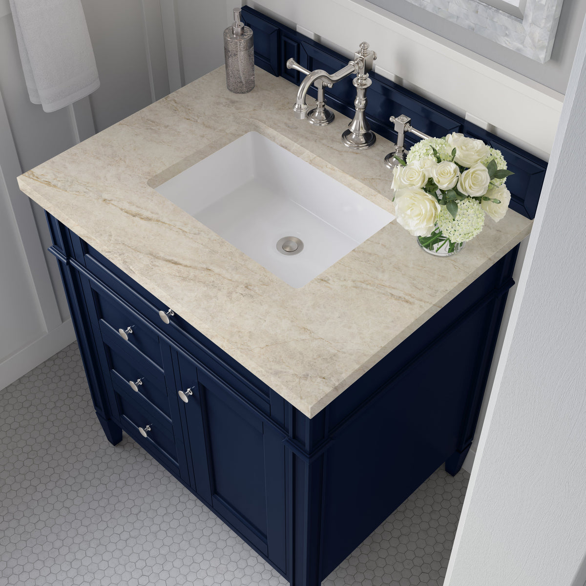 James Martin Brittany 30" Single Bathroom Vanity, Victory Blue with Tajnar countertop