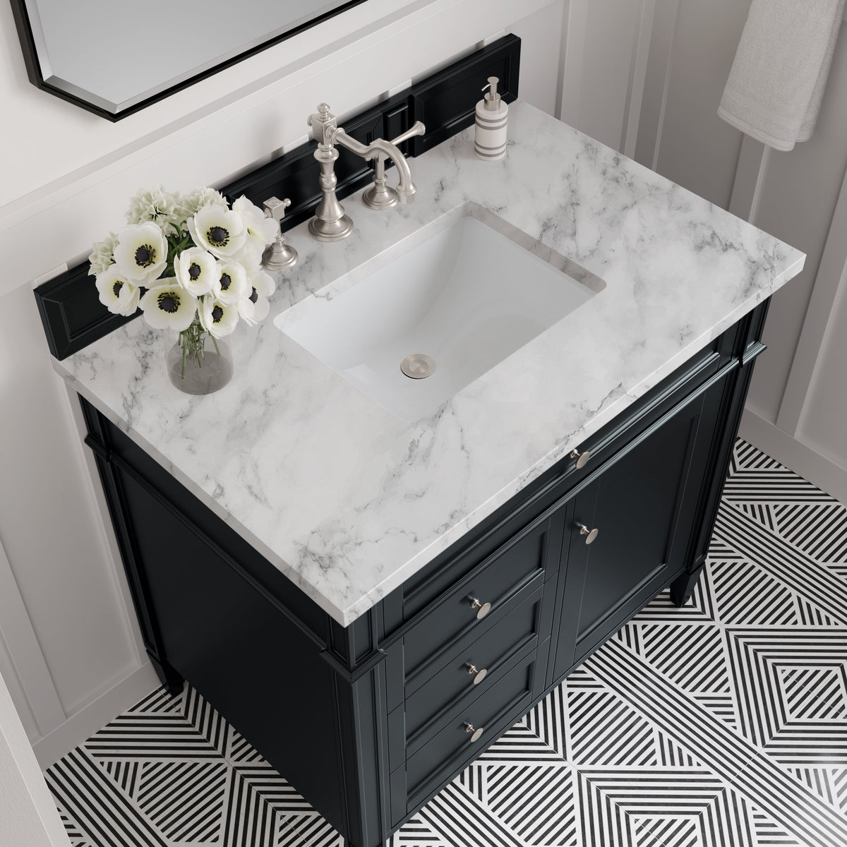 James Martin Brittany 36" Single Bathroom Vanity, Black Onyx with Carrara White countertop