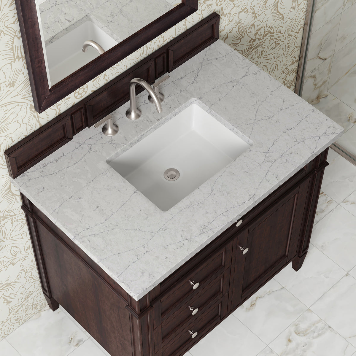 James Martin Brittany 36" Single Bathroom Vanity, Burnished Mahogany with Eternal Jasmine Pearl countertop