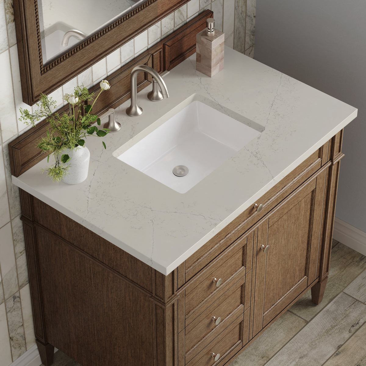 James Martin Brittany 36" Single Bathroom Vanity, Saddle Brown with Siberian countertop
