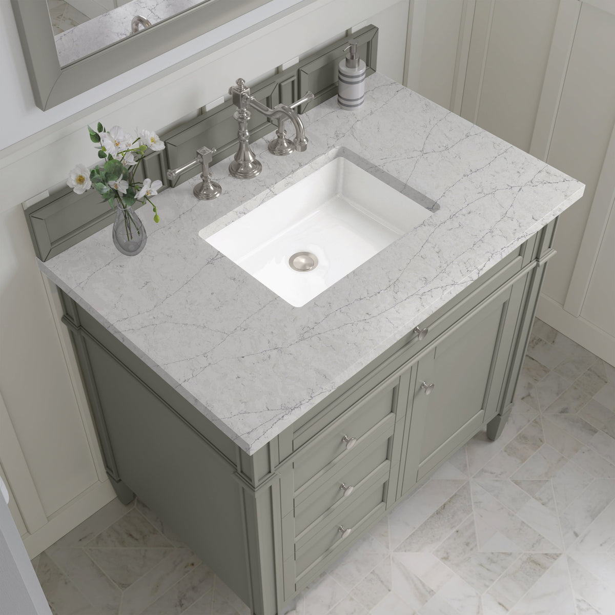 James Martin Brittany 36" Single Bathroom Vanity, Urban Gray with Eternal Jasmine Pearl countertop