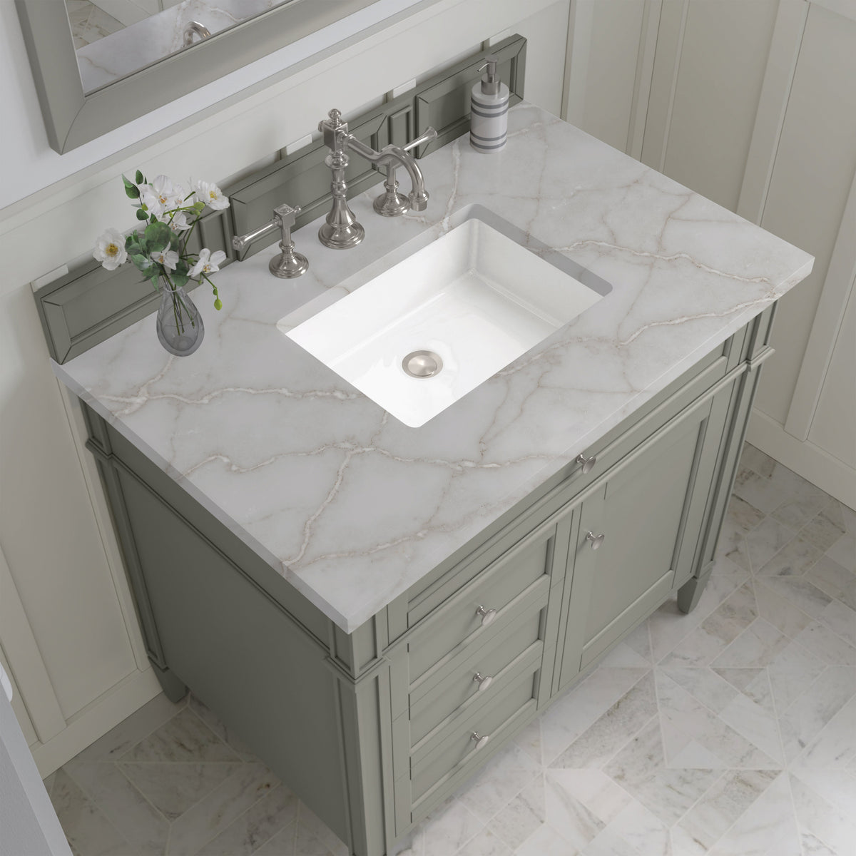 James Martin Brittany 36" Single Bathroom Vanity, Urban Gray with Victorian Silver countertop