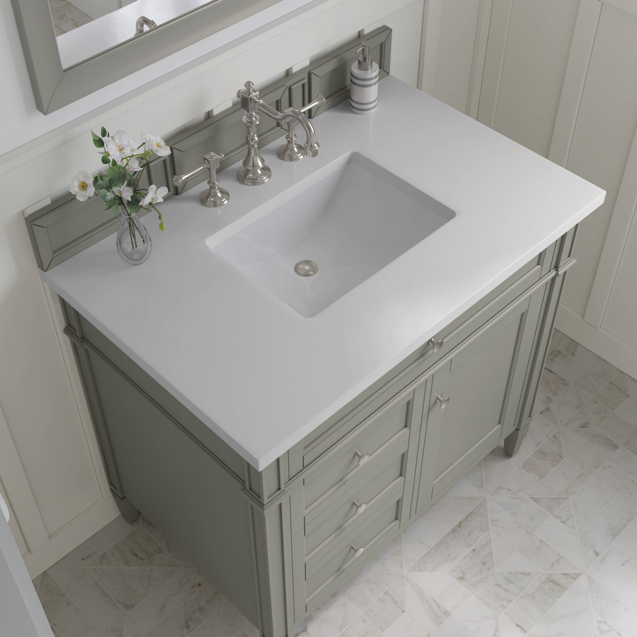 James Martin Brittany 36" Single Bathroom Vanity, Urban Gray with White Zeus countertop