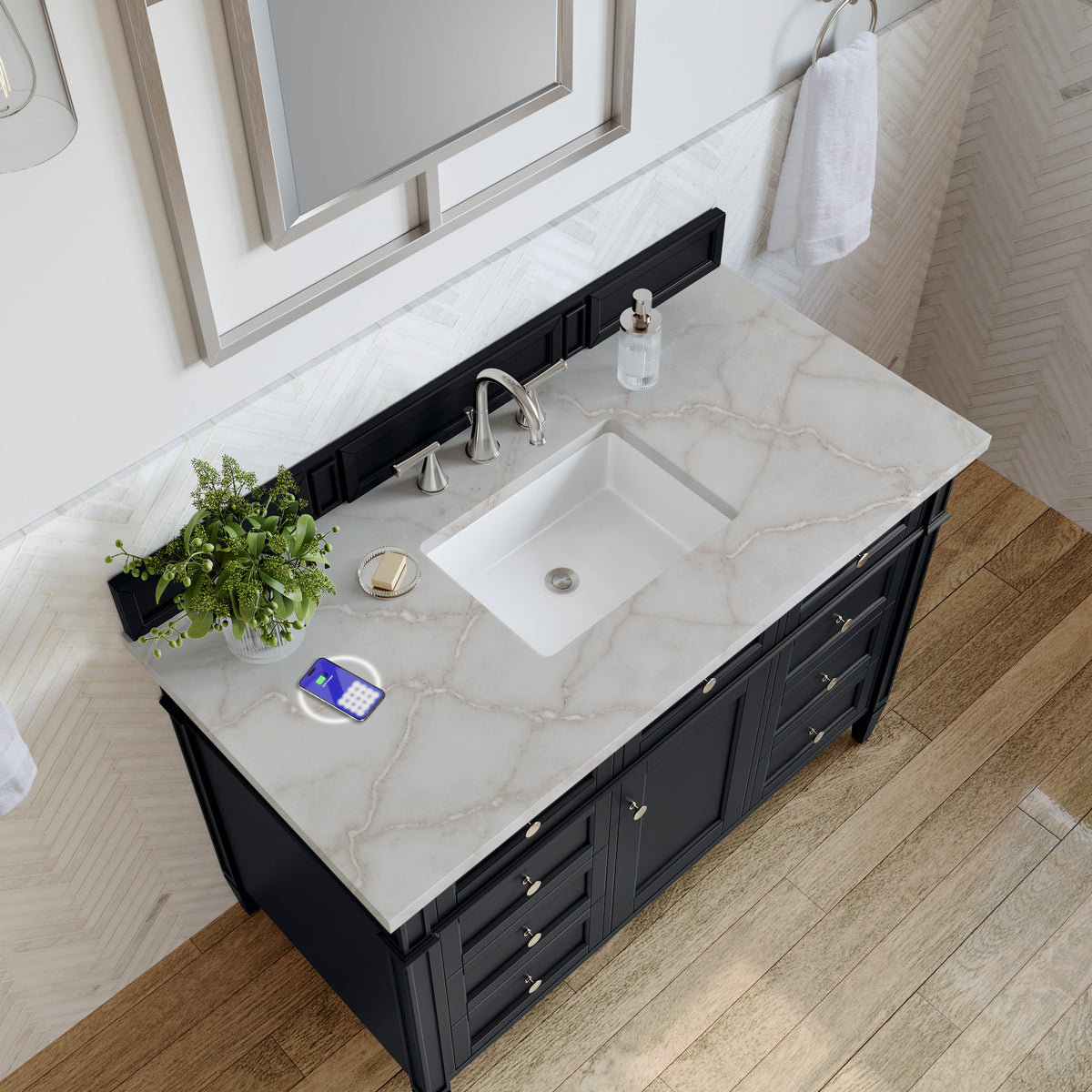 James Martin Brittany 48" Single Bathroom Vanity, Black Onyx with Victorian Silver (FreePower) countertop