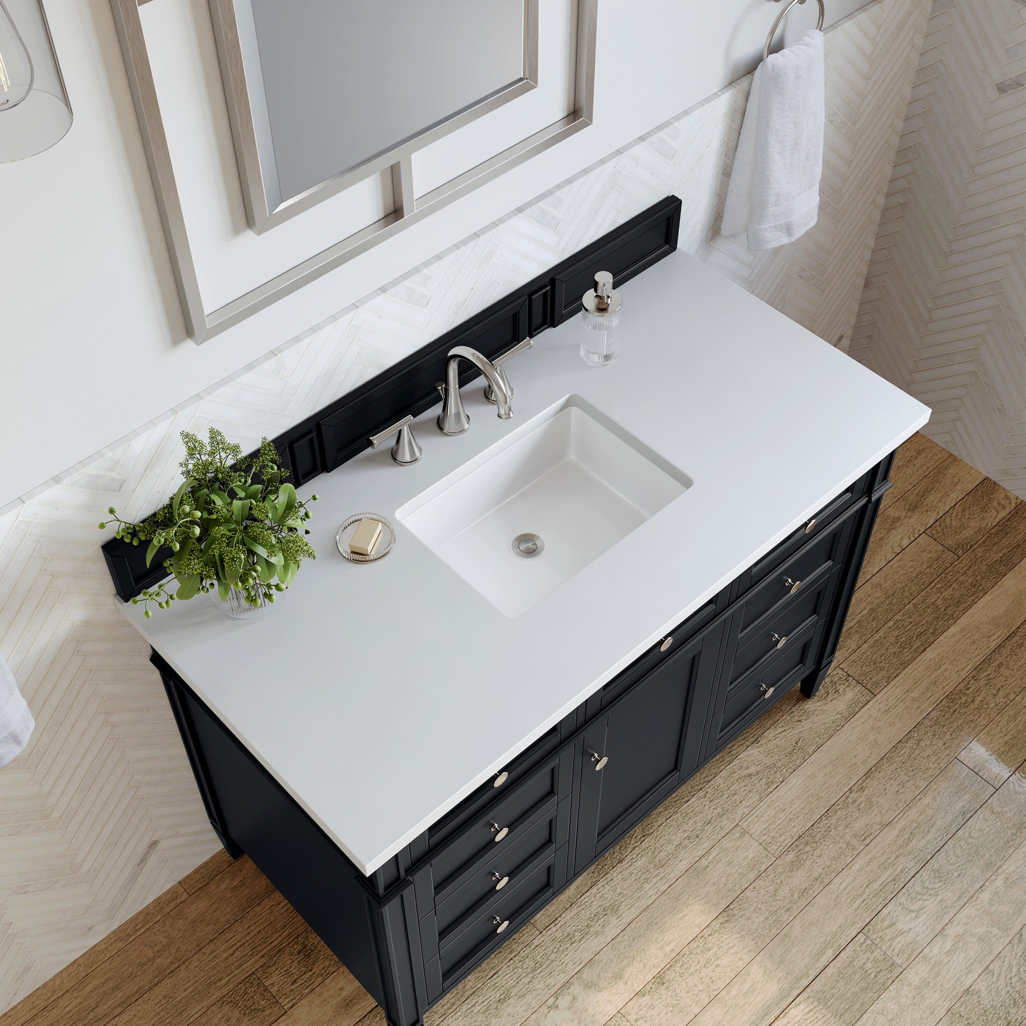 James Martin Brittany 48" Single Bathroom Vanity, Black Onyx with White Zeus countertop