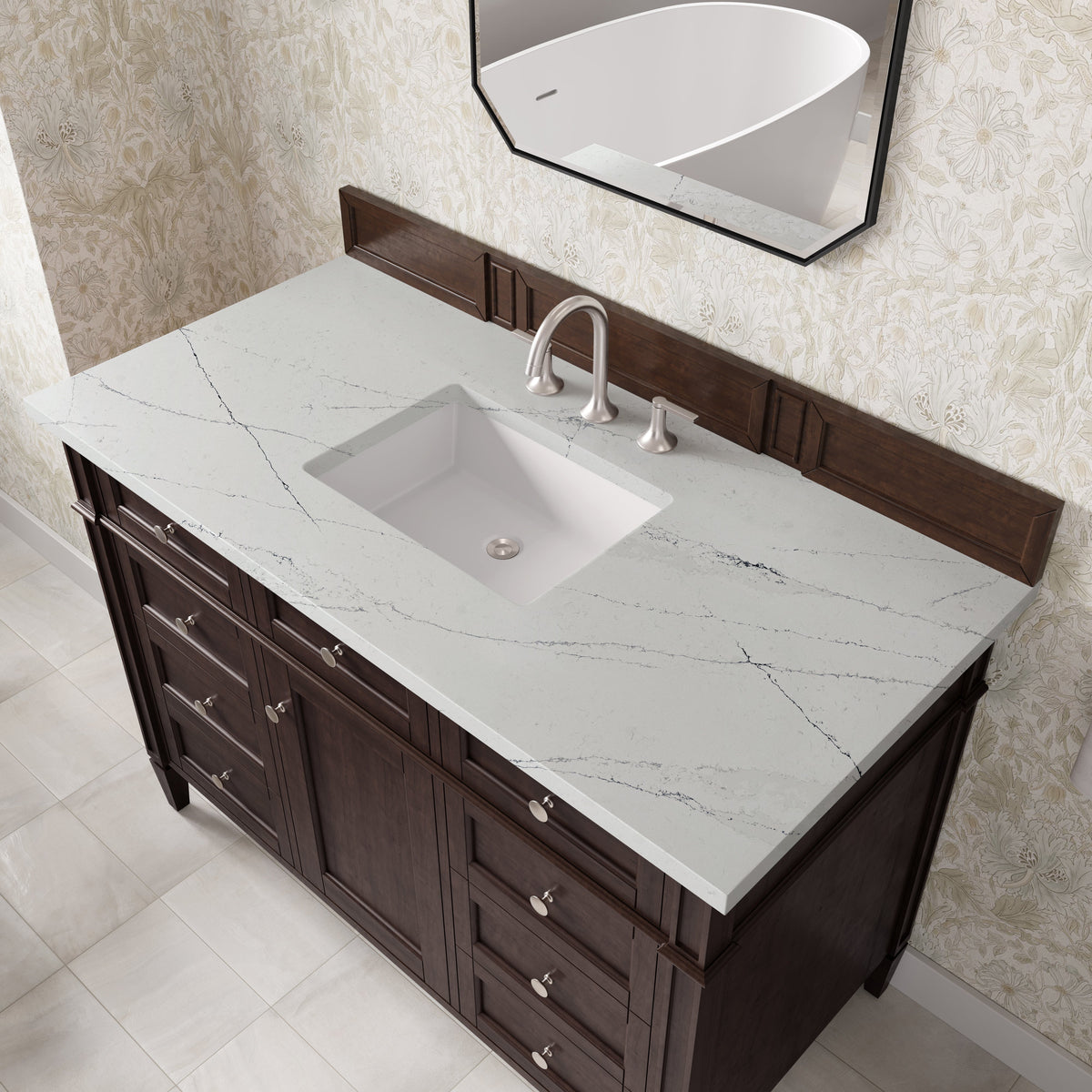 James Martin Brittany 48" Single Bathroom Vanity, Burnished Mahogany with Ethereal Noctis countertop