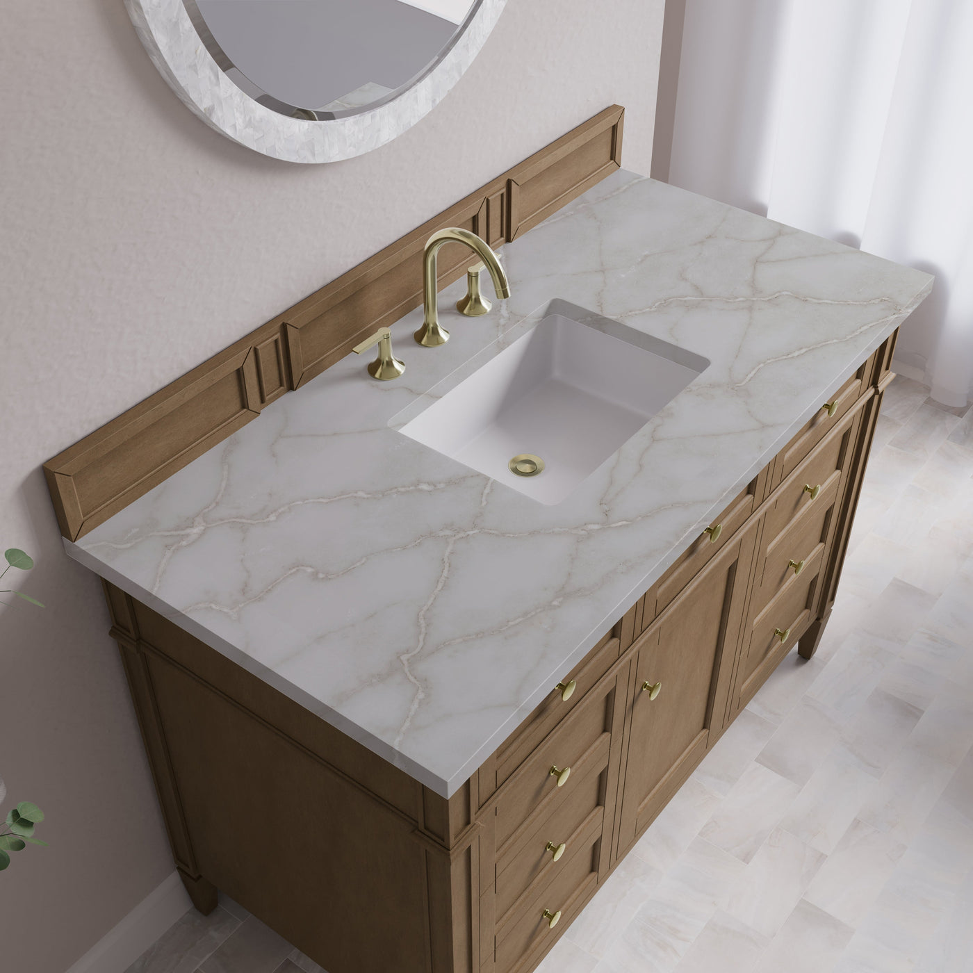 James Martin Brittany 48" Single Bathroom Vanity, Pecan with Victorian Silver countertop
