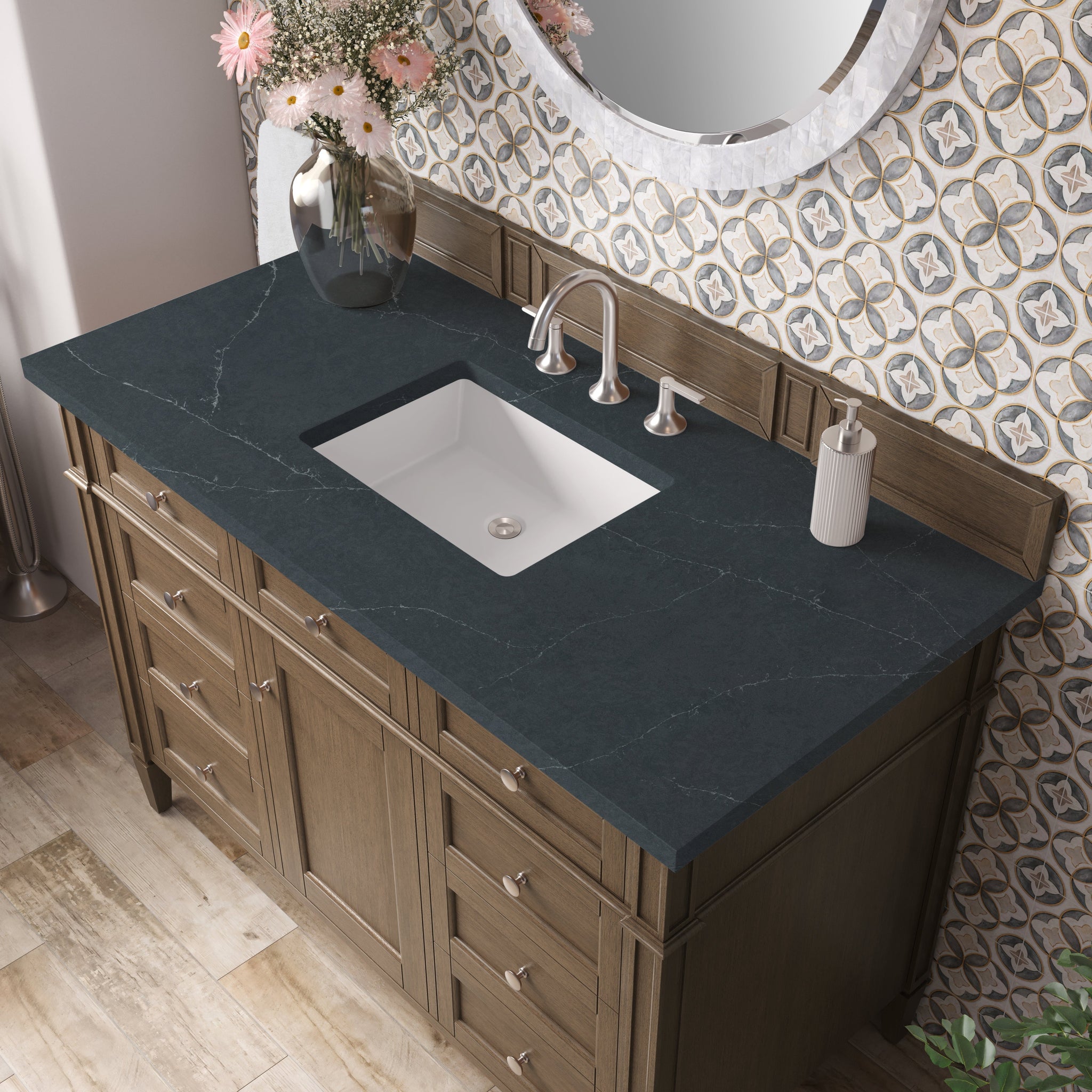 James Martin Brittany 48" Single Bathroom Vanity, Saddle Brown with Charcoal Soapstone countertop