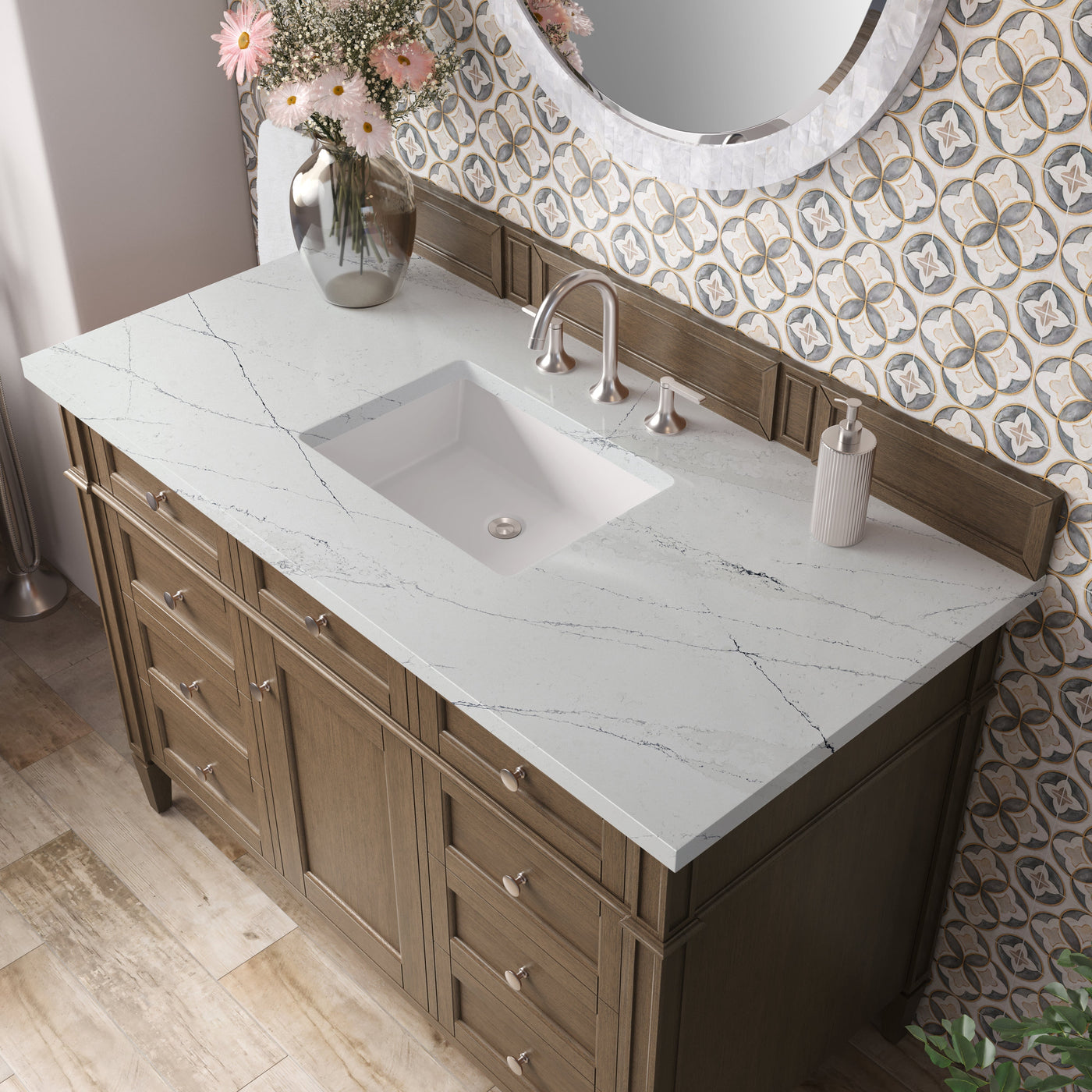 James Martin Brittany 48" Single Bathroom Vanity, Saddle Brown with Ethereal Noctis countertop