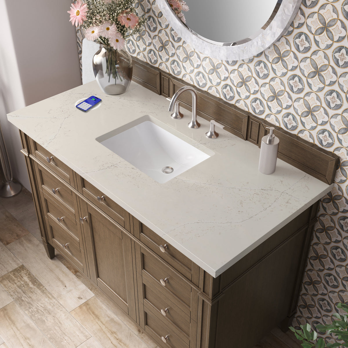 James Martin Brittany 48" Single Bathroom Vanity, Saddle Brown with Siberian (FreePower) countertop