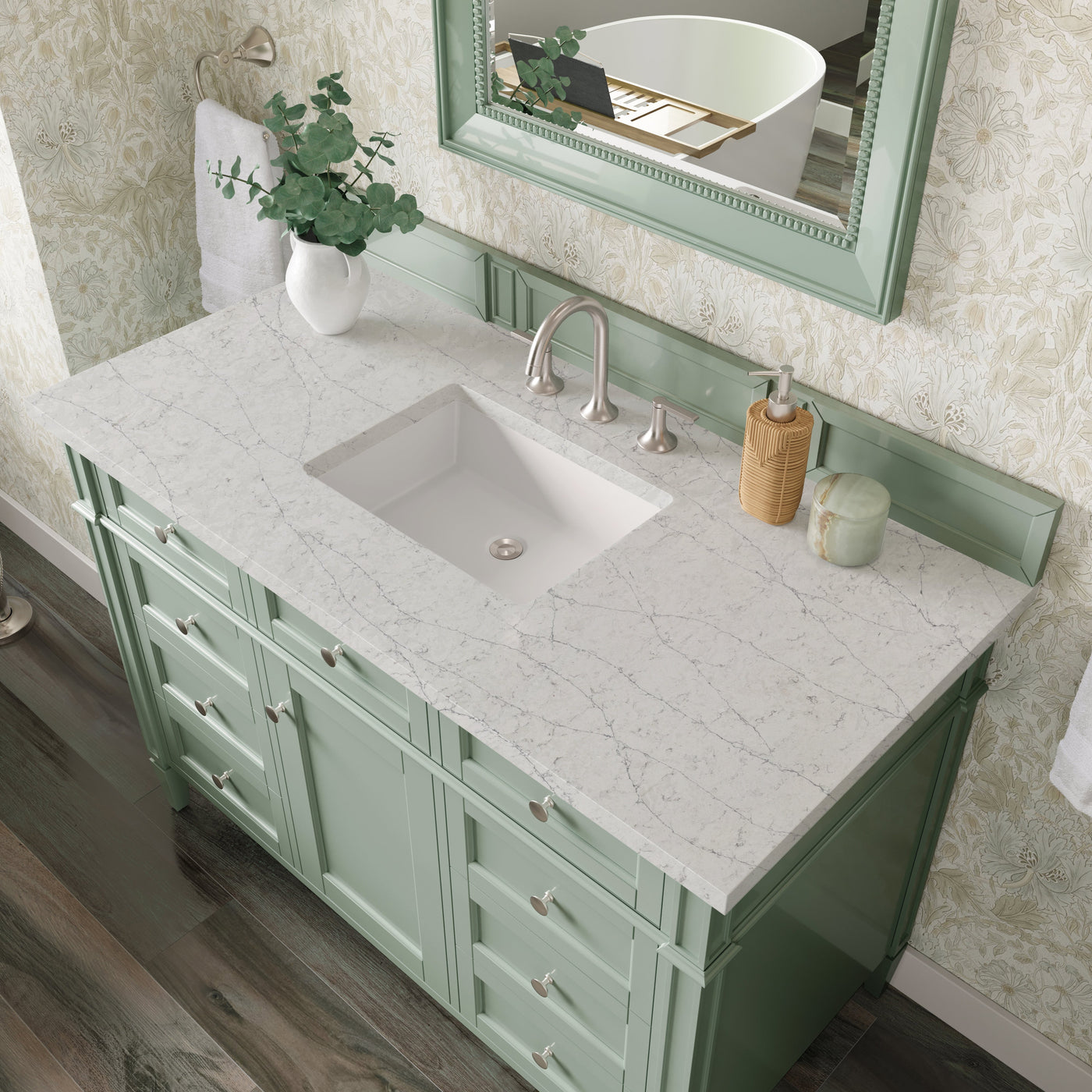 James Martin Brittany 48" Single Bathroom Vanity, Sage Green with Eternal Jasmine Pearl countertop