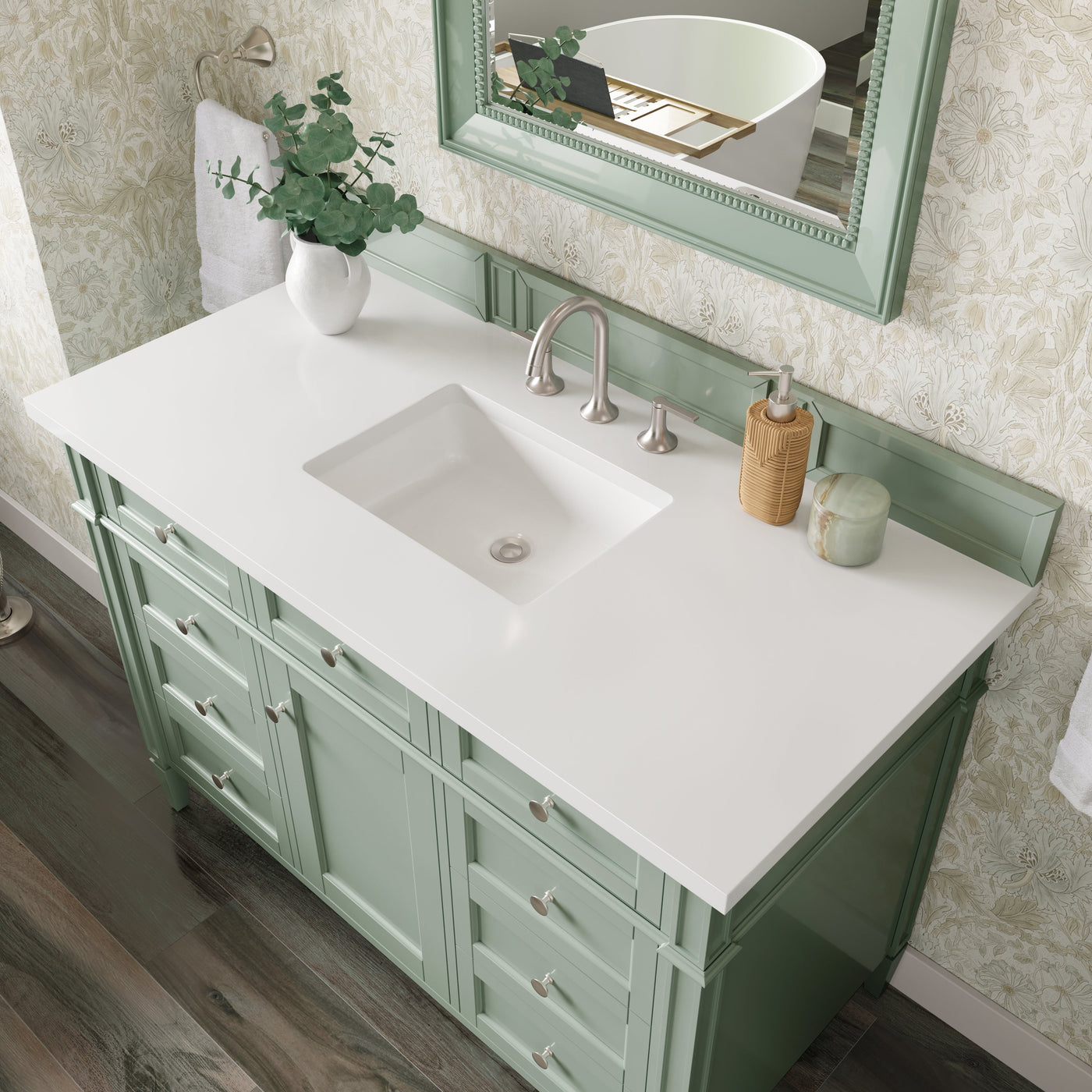 James Martin Brittany 48" Single Bathroom Vanity, Sage Green with White Zeus countertop