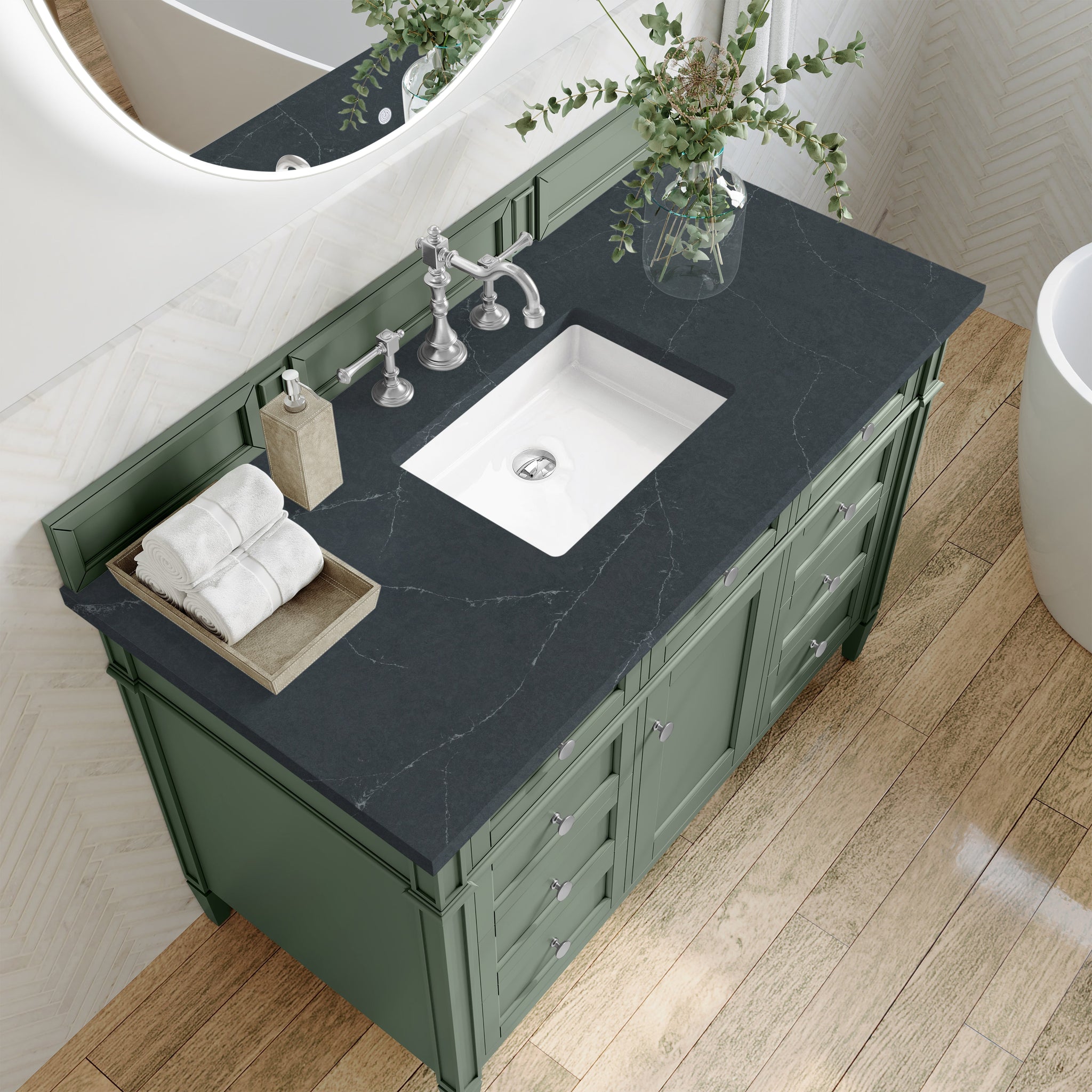 James Martin Brittany 48" Single Bathroom Vanity, Smokey Celadon with Charcoal Soapstone countertop