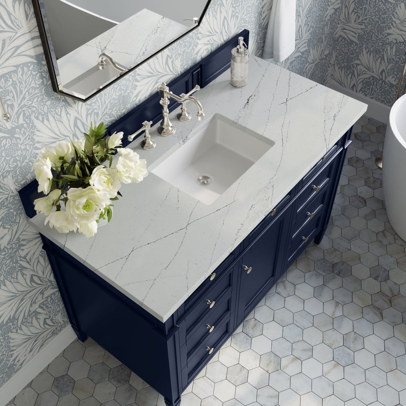 James Martin Brittany 48" Single Bathroom Vanity, Victory Blue with Ethereal Noctis countertop