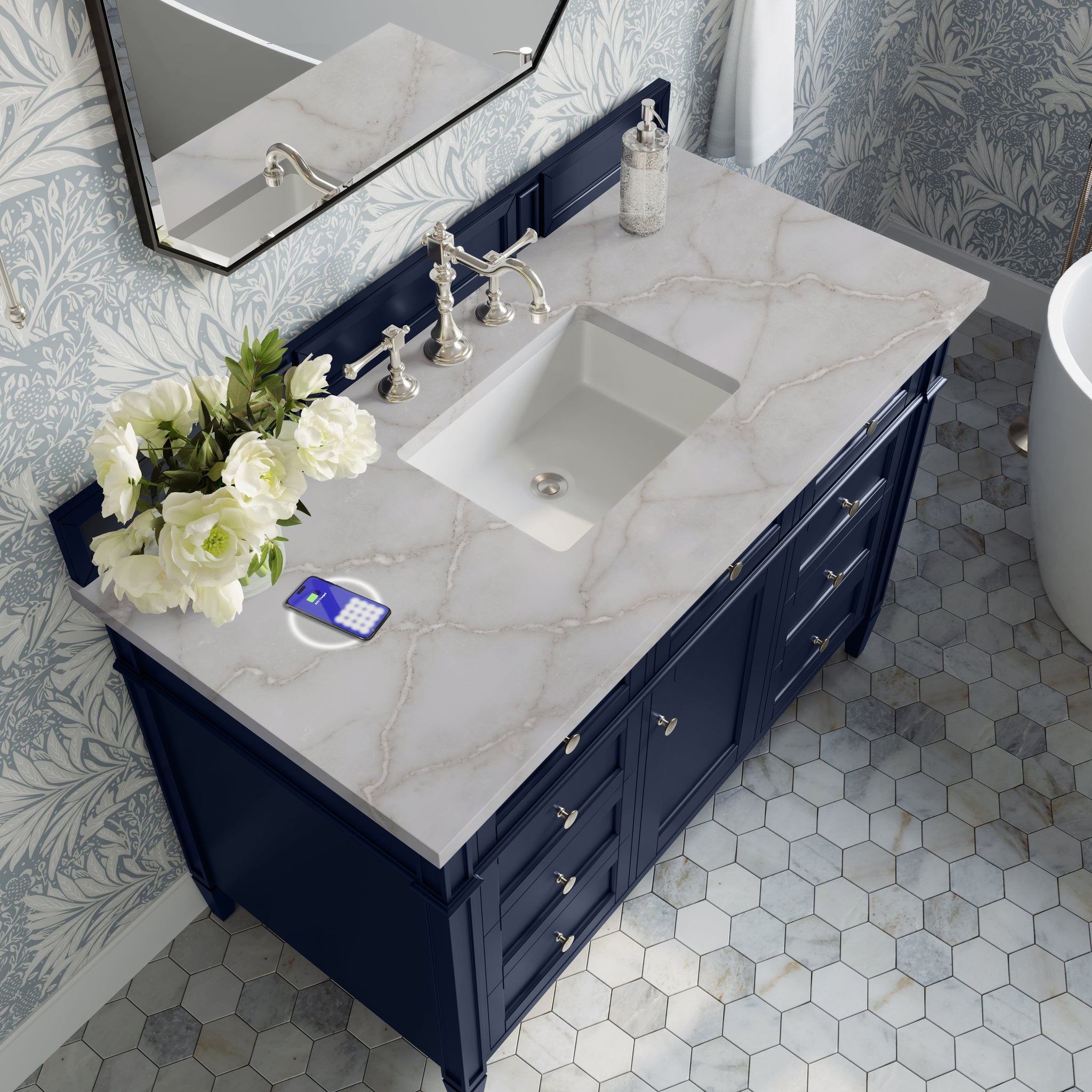 James Martin Brittany 48" Single Bathroom Vanity, Victory Blue with Victorian Silver (FreePower) countertop