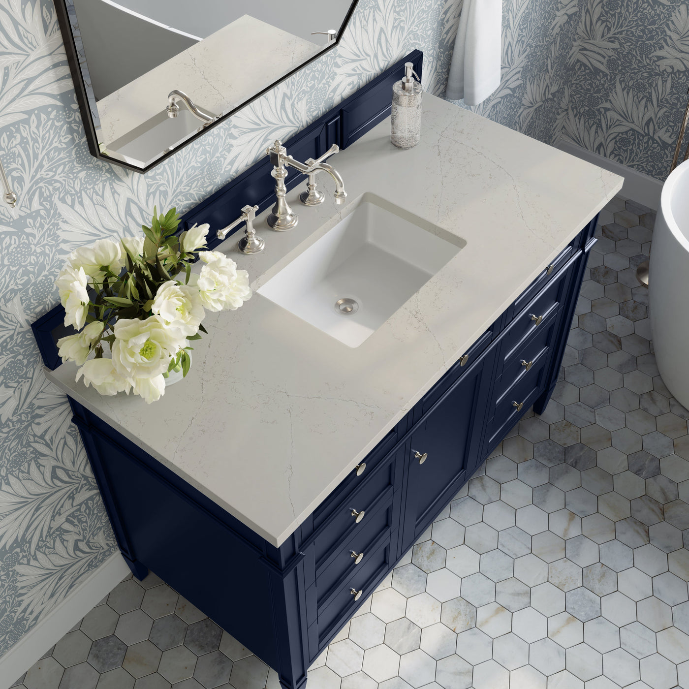 James Martin Brittany 48" Single Bathroom Vanity, Victory Blue with Siberian countertop