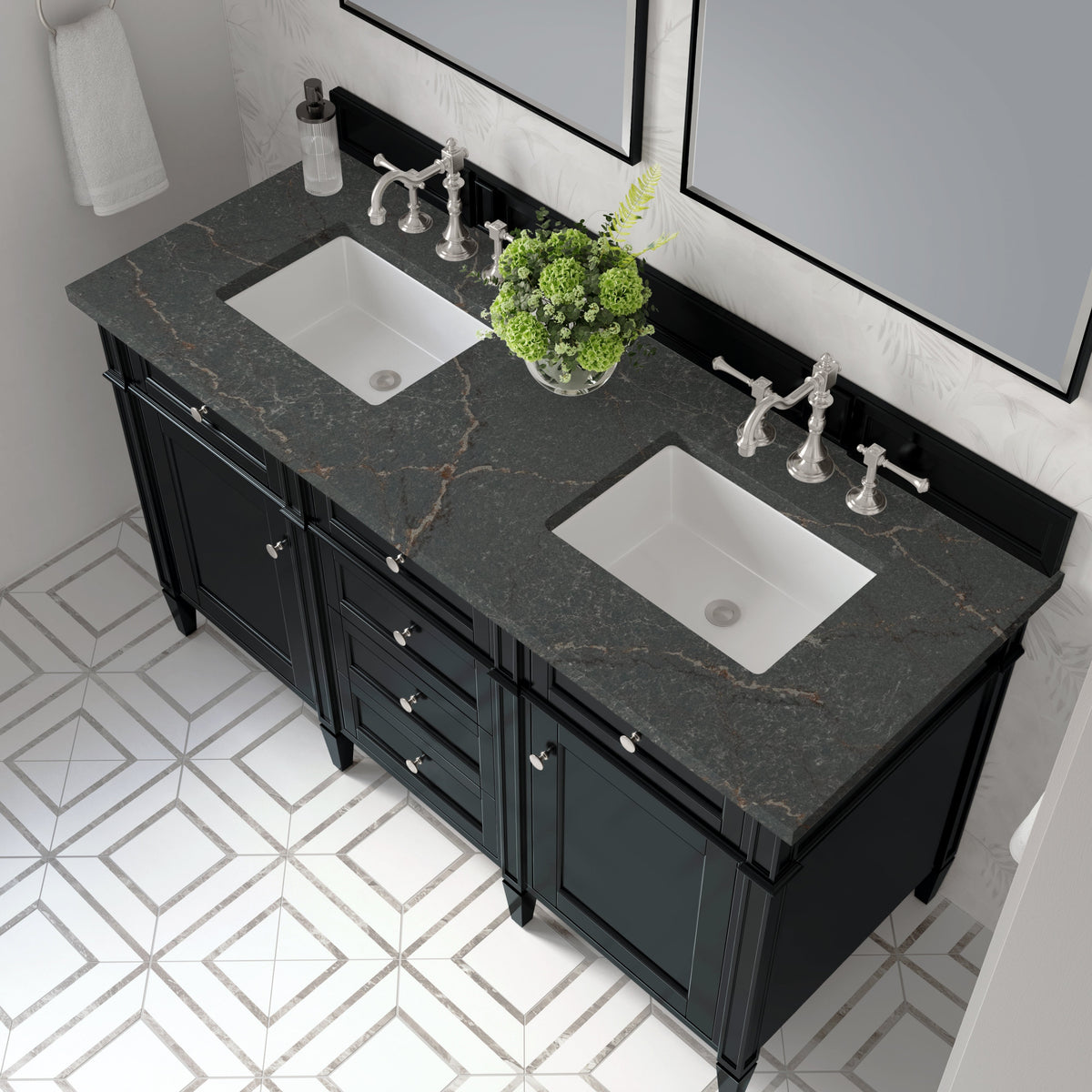 James Martin Brittany 60" Double Bathroom Vanity, Black Onyx with Parisien Bleu countertop