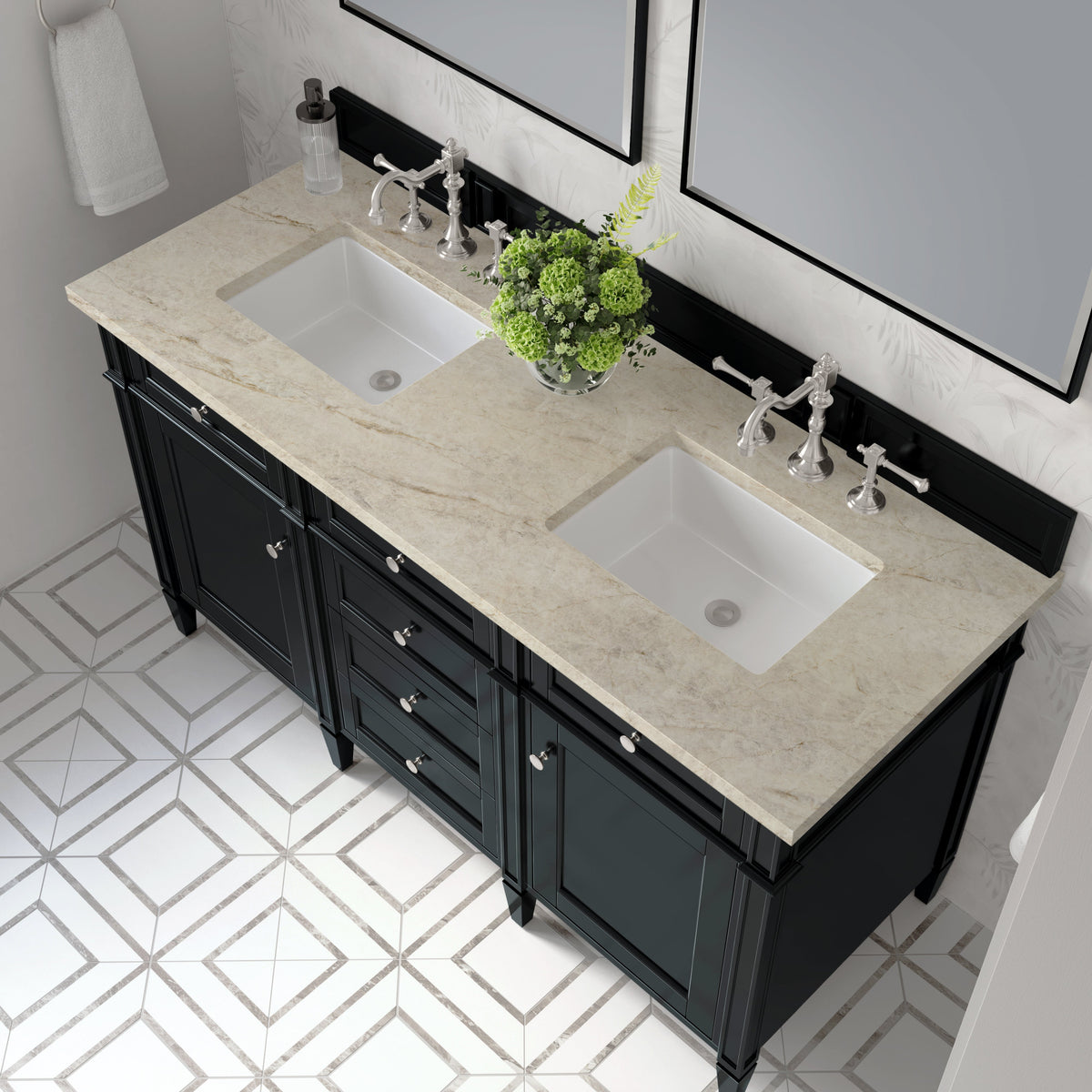 James Martin Brittany 60" Double Bathroom Vanity, Black Onyx with Tajnar countertop