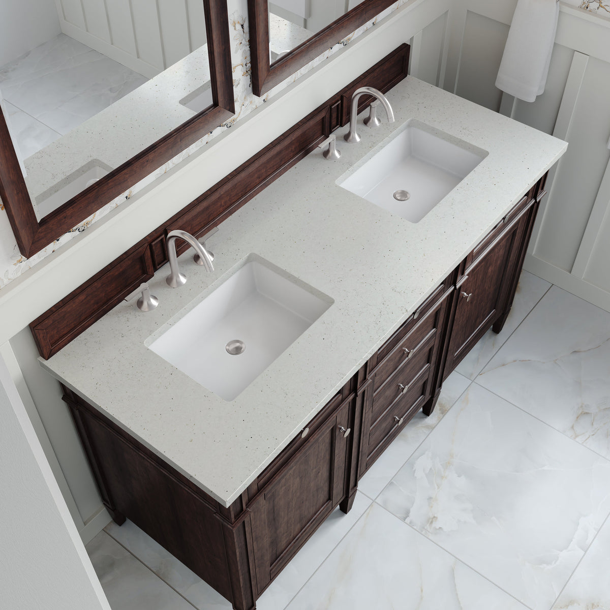 James Martin Brittany 60" Double Bathroom Vanity, Burnished Mahogany with Lime Delight countertop