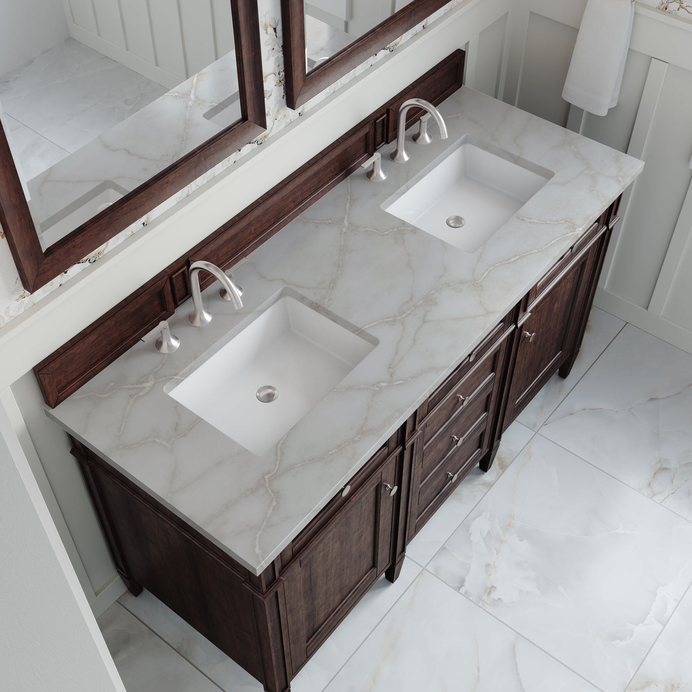 James Martin Brittany 60" Double Bathroom Vanity, Burnished Mahogany with Victorian Silver countertop