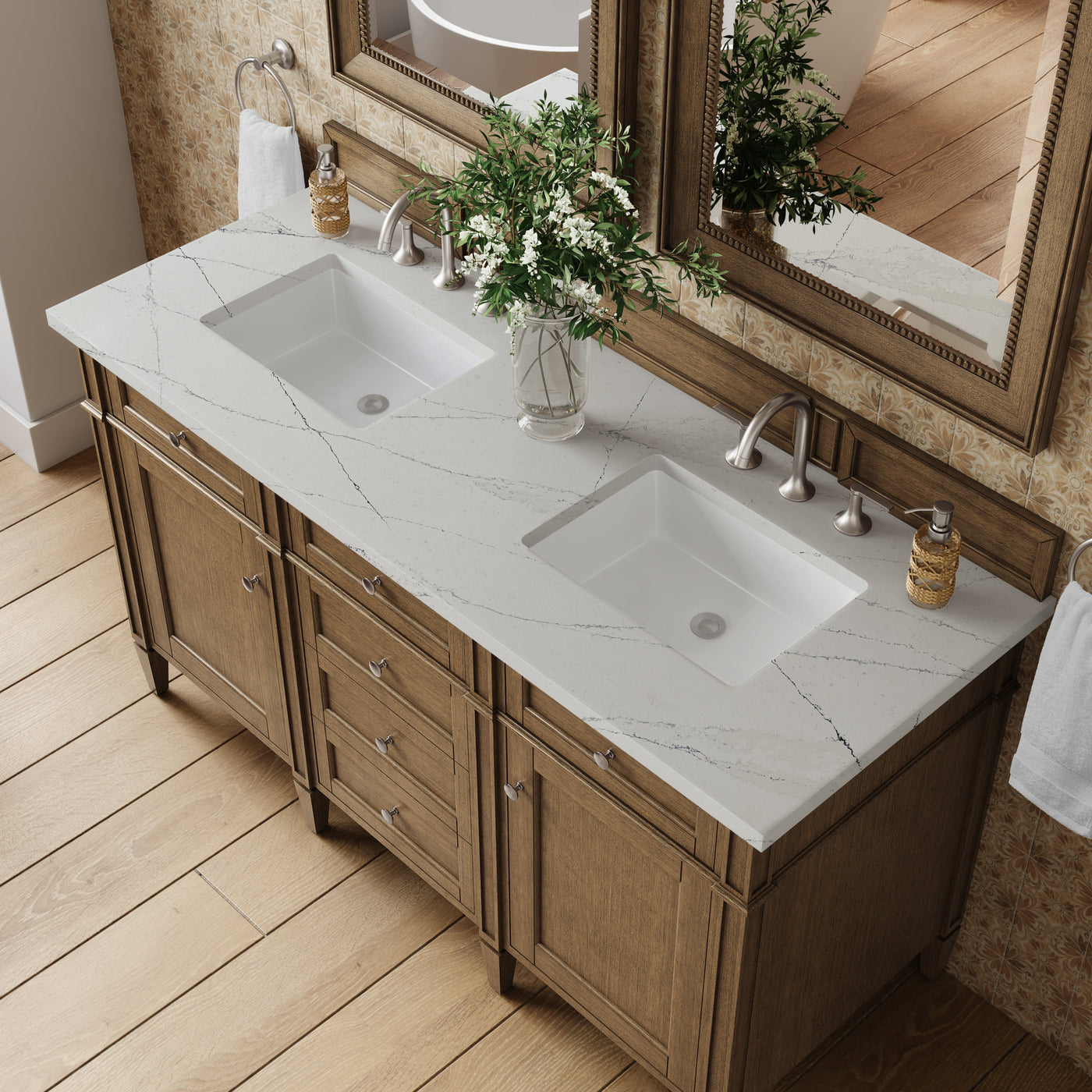 James Martin Brittany 60" Double Bathroom Vanity, Saddle Brown with Ethereal Noctis countertop