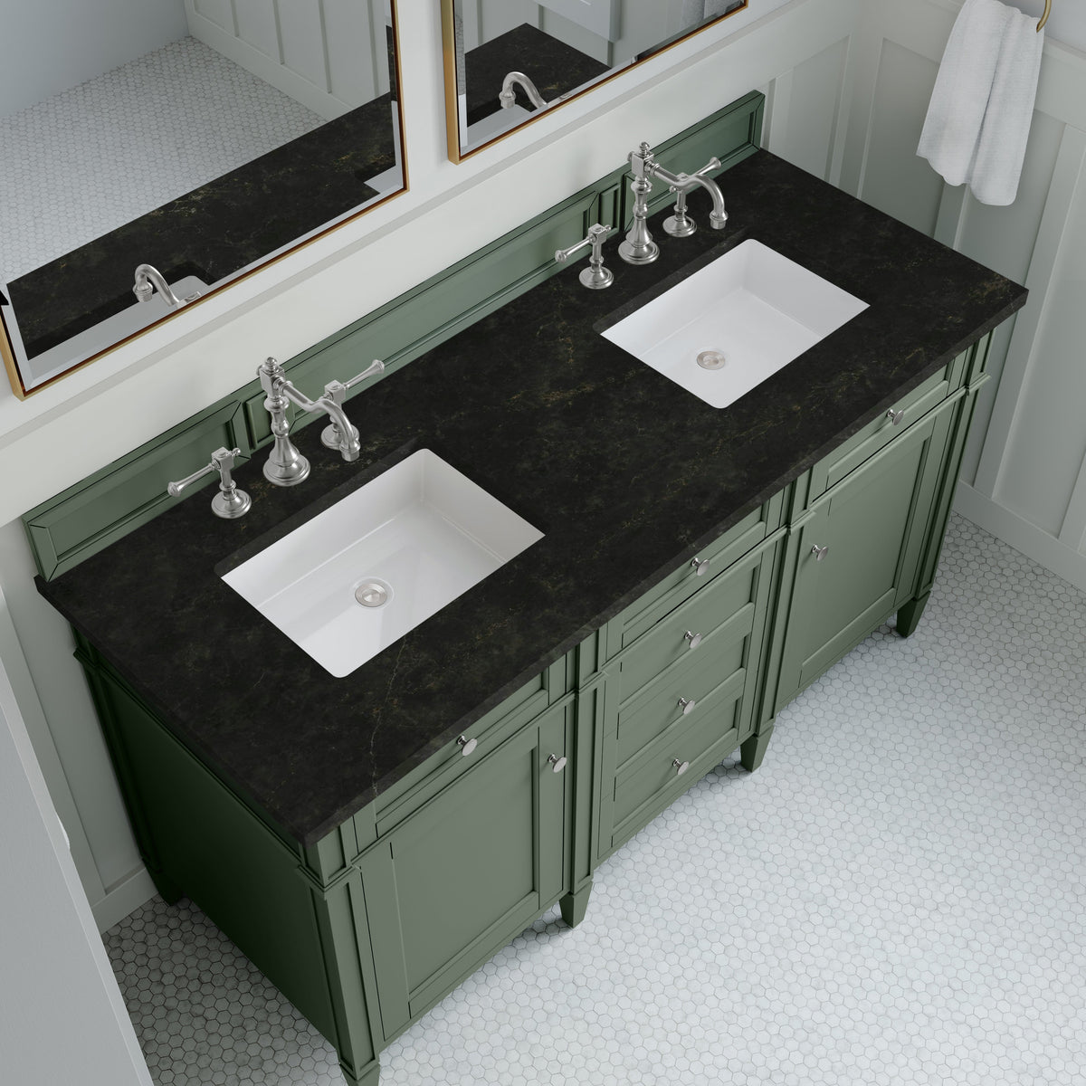 James Martin Brittany 60" Double Bathroom Vanity, Smokey Celadon with Phantome countertop