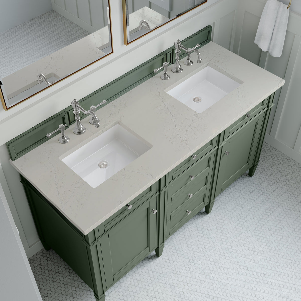 James Martin Brittany 60" Double Bathroom Vanity, Smokey Celadon with Siberian countertop