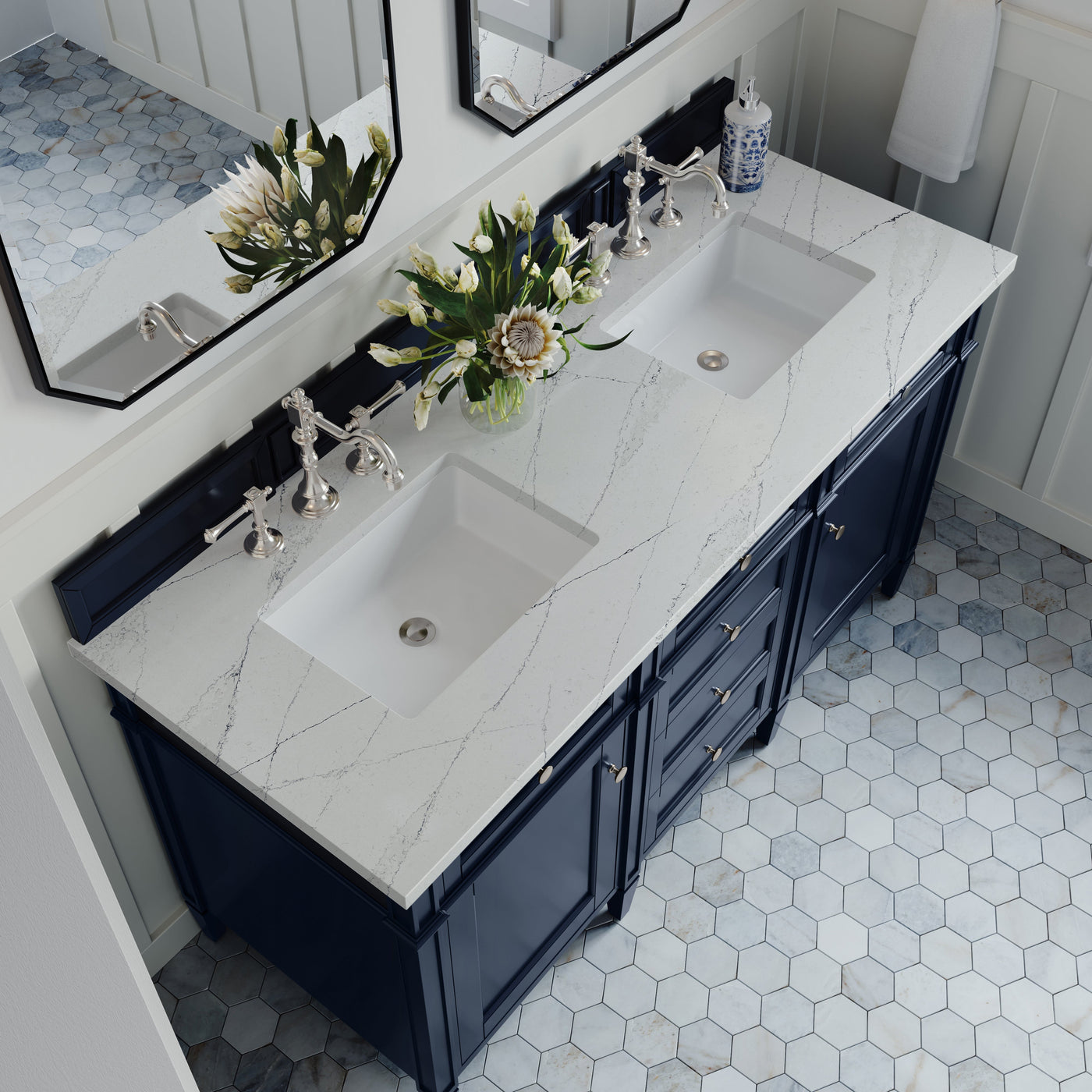 James Martin Brittany 60" Double Bathroom Vanity, Victory Blue with Ethereal Noctis countertop