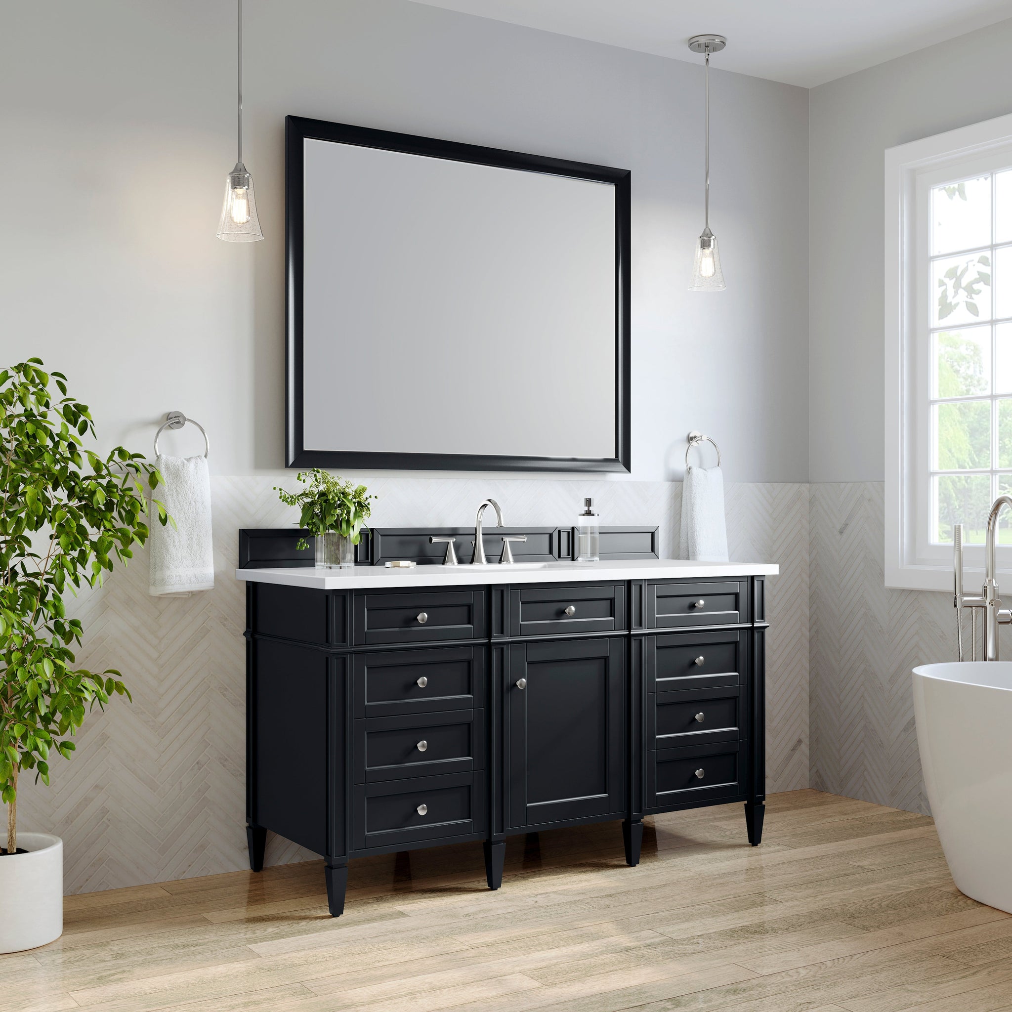 James Martin Brittany 60" Single Bathroom Vanity, Black Onyx, cabinet without a countertop