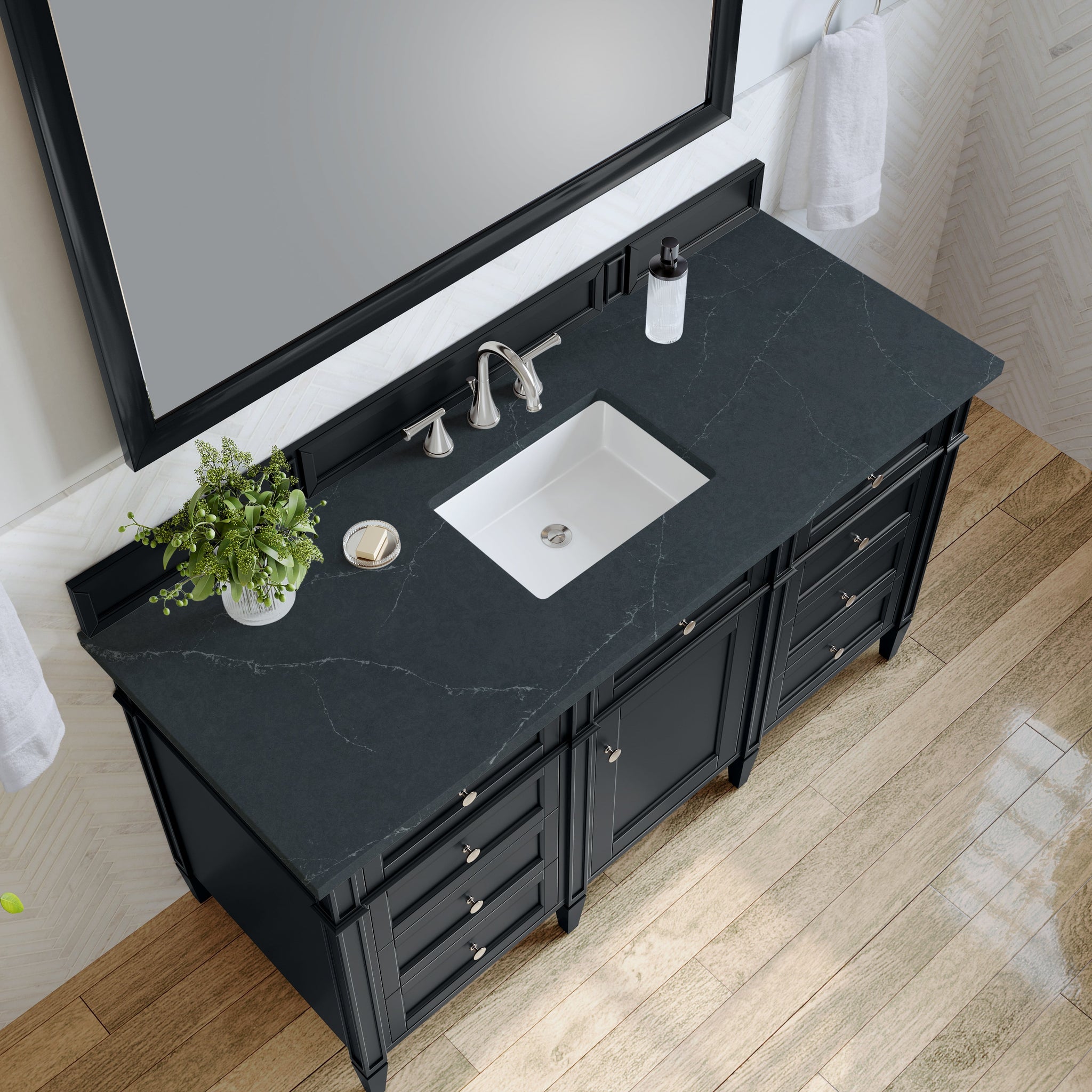 James Martin Brittany 60" Single Bathroom Vanity, Black Onyx with Charcoal Soapstone countertop