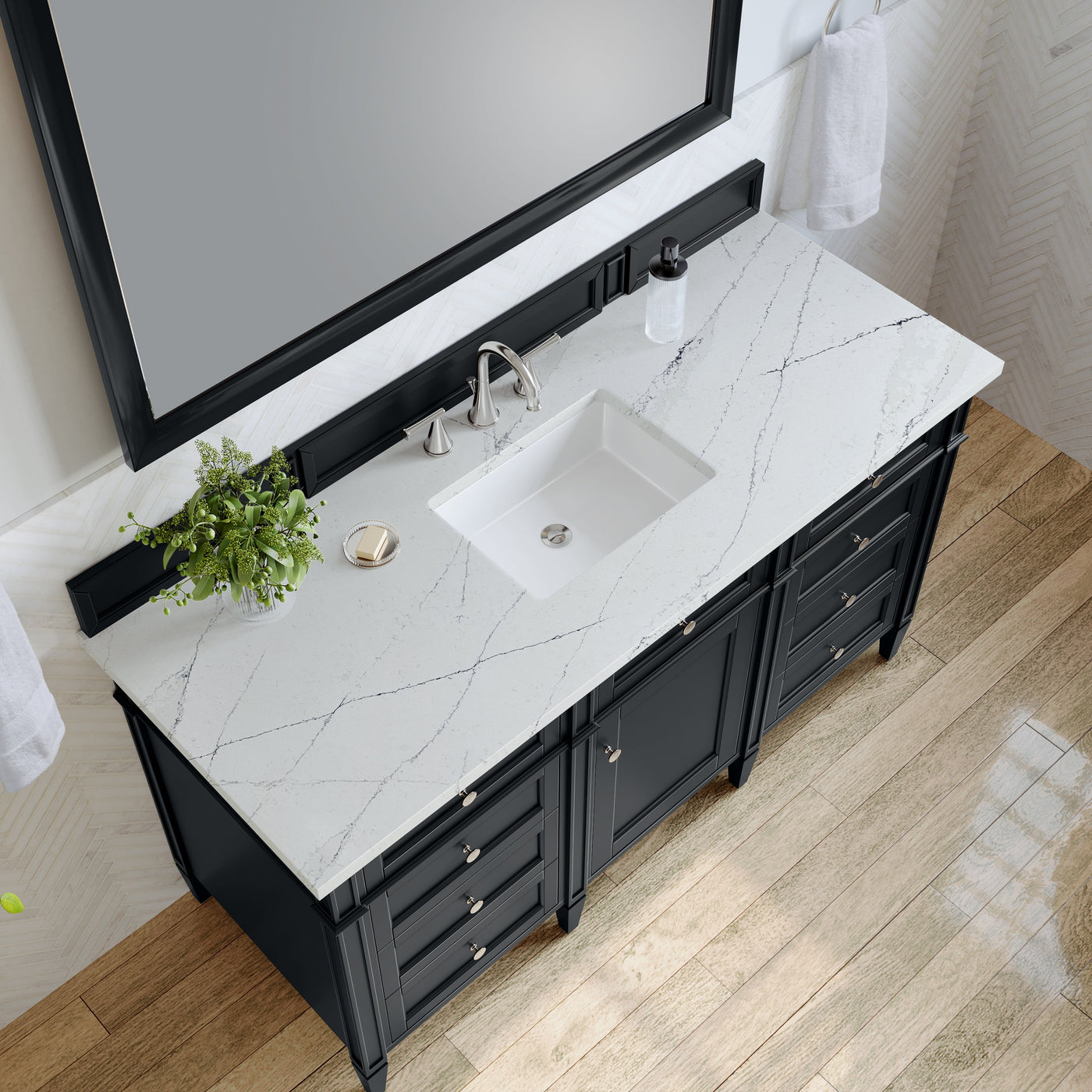 James Martin Brittany 60" Single Bathroom Vanity, Black Onyx with Ethereal Noctis countertop