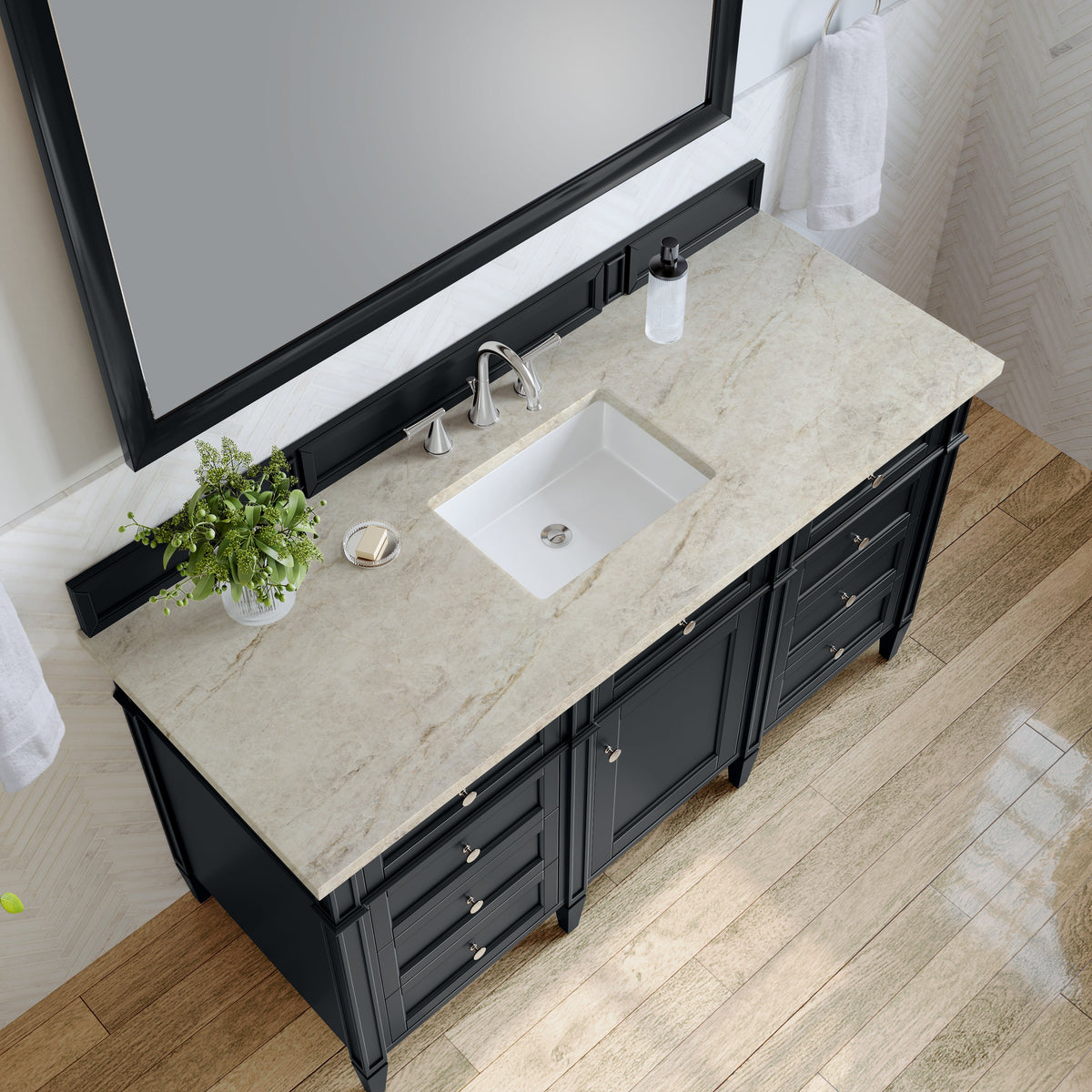 James Martin Brittany 60" Single Bathroom Vanity, Black Onyx with Tajnar countertop