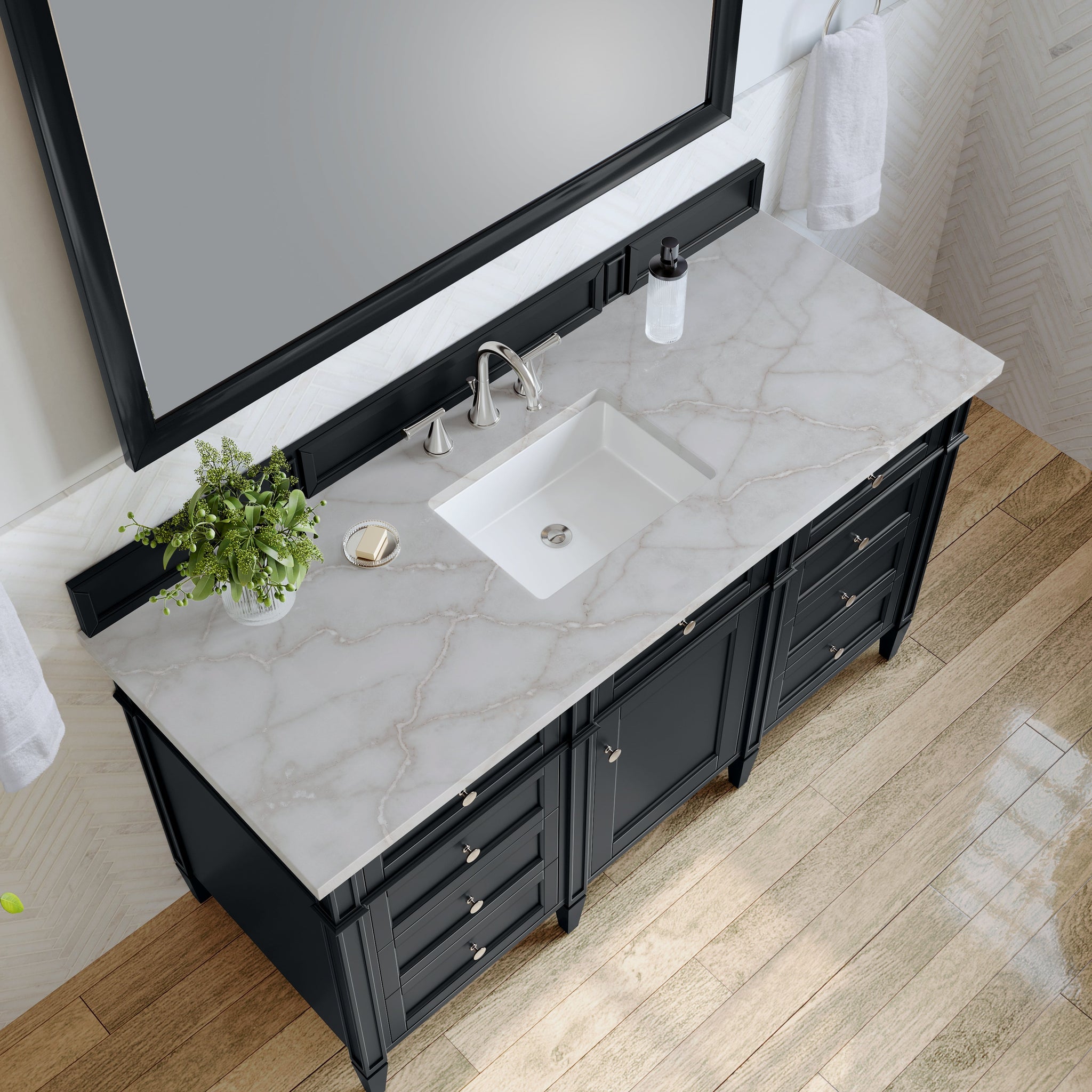 James Martin Brittany 60" Single Bathroom Vanity, Black Onyx with Victorian Silver countertop