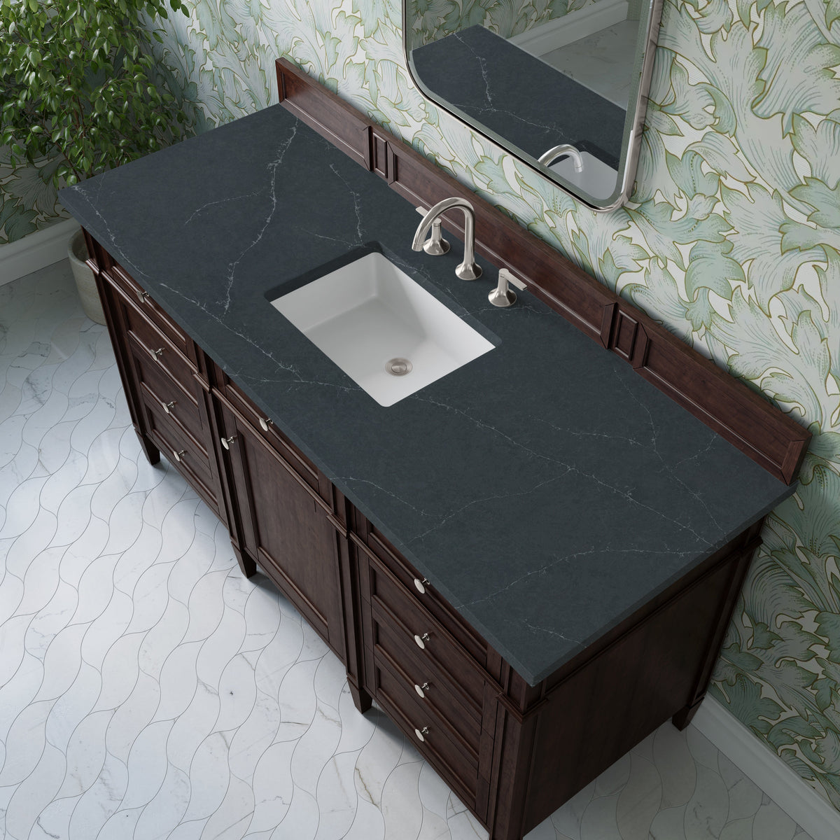 James Martin Brittany 60" Single Bathroom Vanity, Burnished Mahogany with Charcoal Soapstone countertop