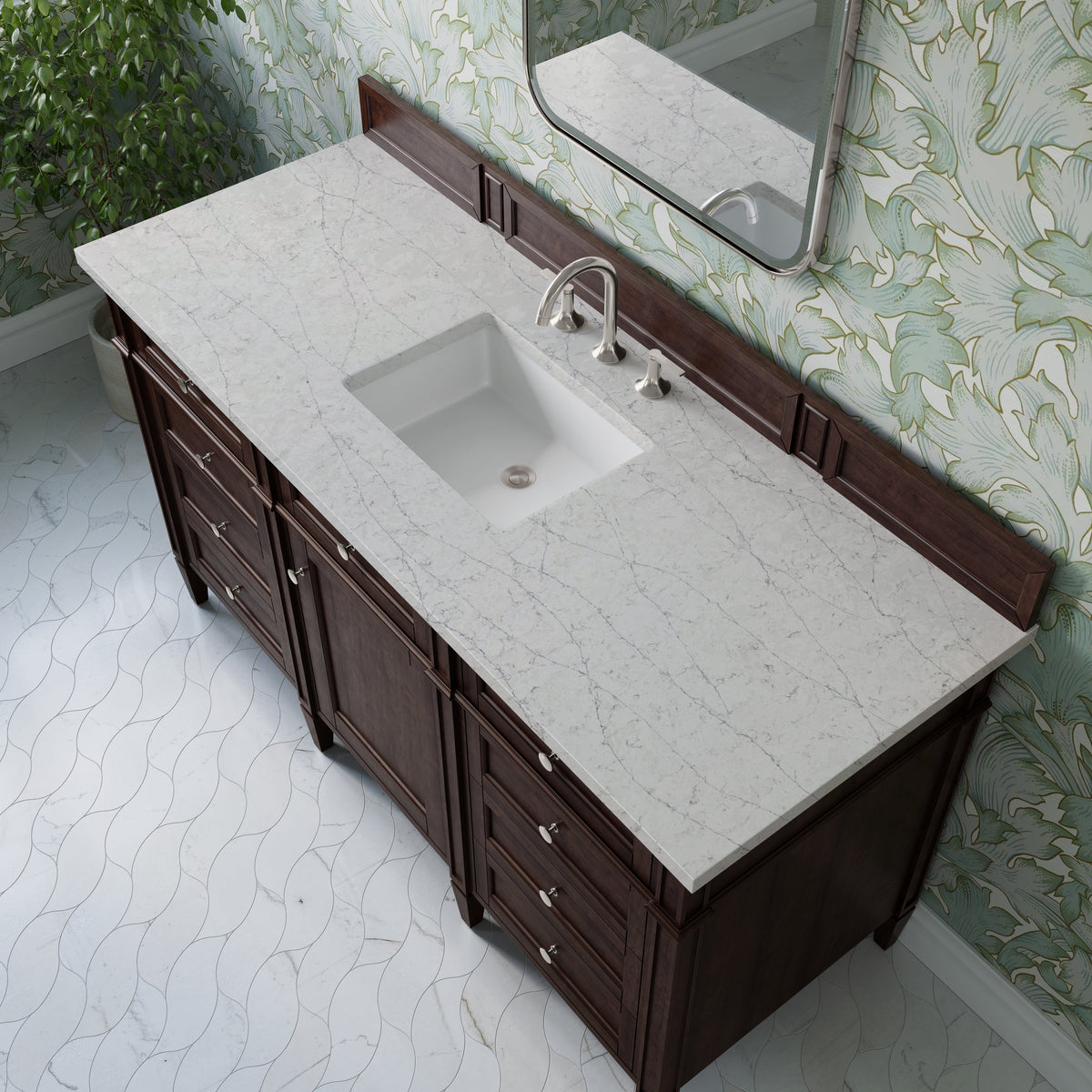James Martin Brittany 60" Single Bathroom Vanity, Burnished Mahogany with Eternal Jasmine Pearl countertop