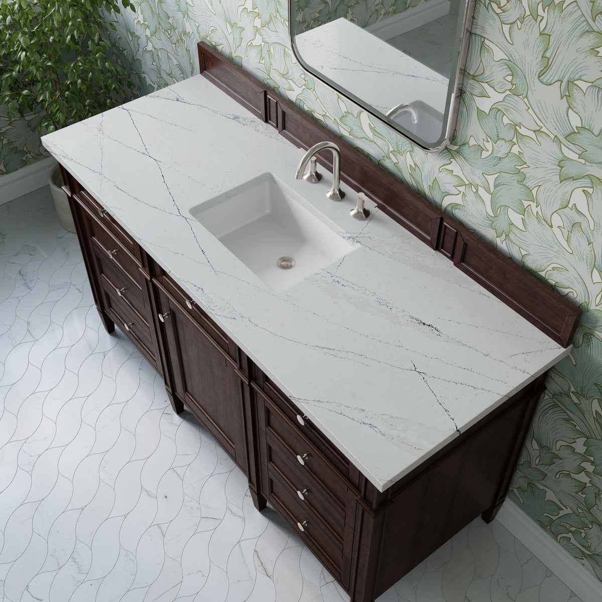 James Martin Brittany 60" Single Bathroom Vanity, Burnished Mahogany with Ethereal Noctis countertop