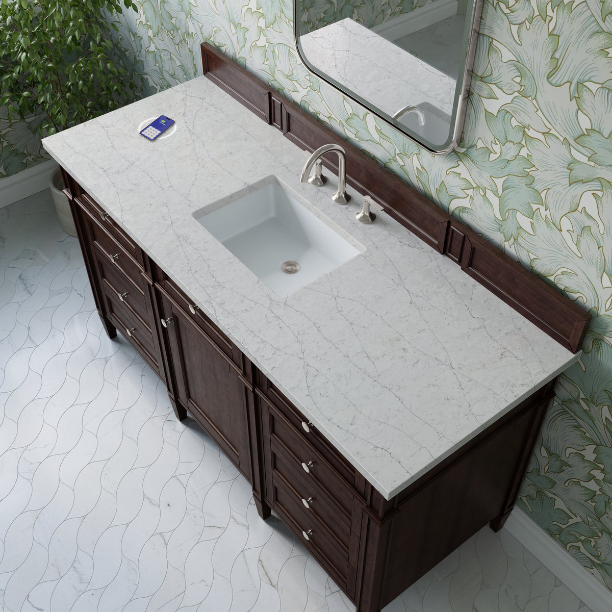 James Martin Brittany 60" Single Bathroom Vanity, Burnished Mahogany with Eternal Jasmine Pearl (FreePower) countertop