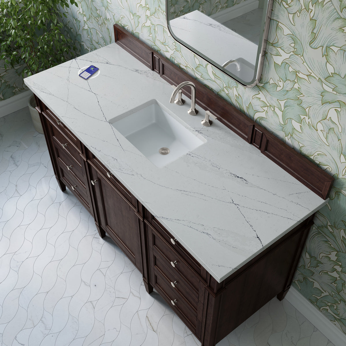 James Martin Brittany 60" Single Bathroom Vanity, Burnished Mahogany with Ethereal Noctis (FreePower) countertop