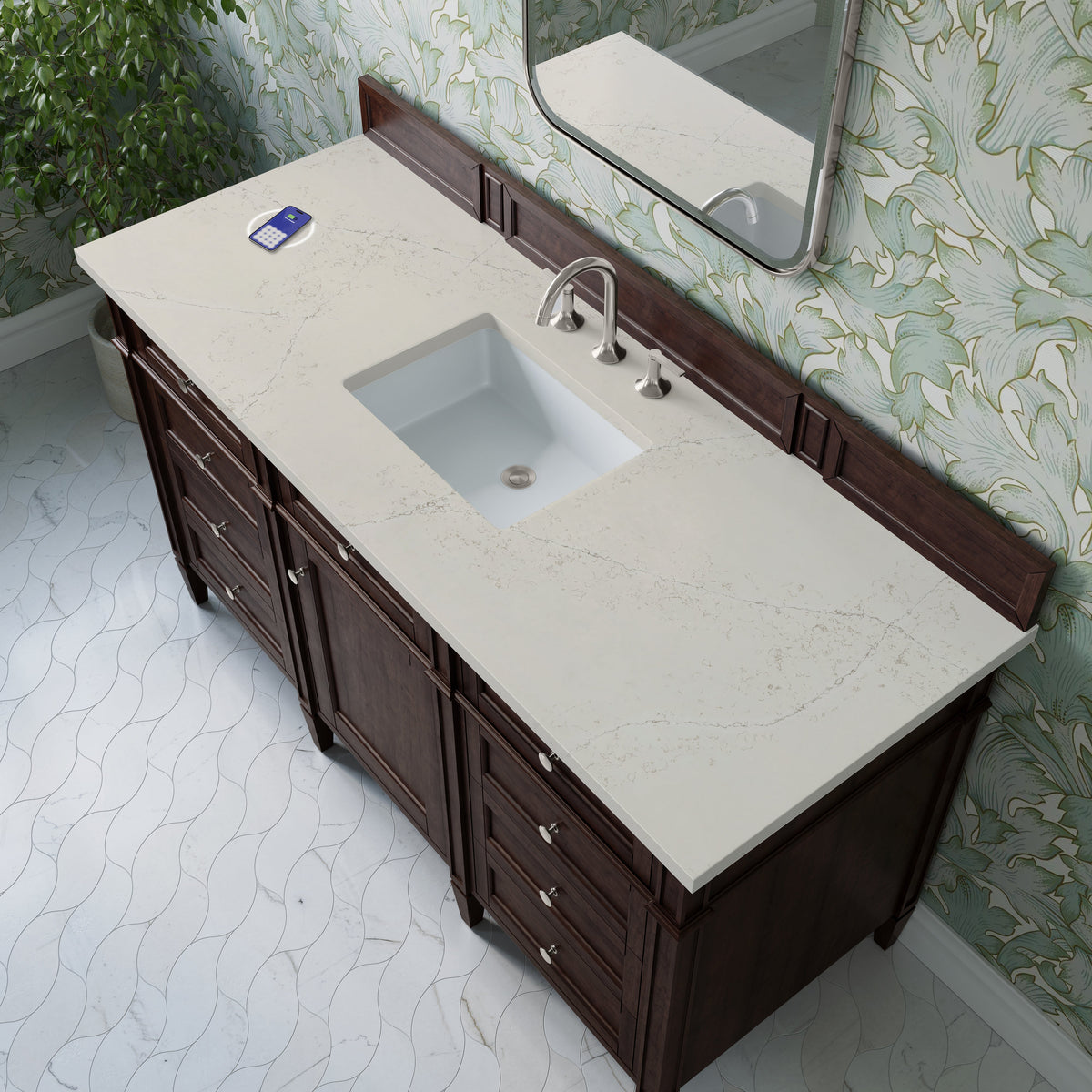 James Martin Brittany 60" Single Bathroom Vanity, Burnished Mahogany with Siberian (FreePower) countertop